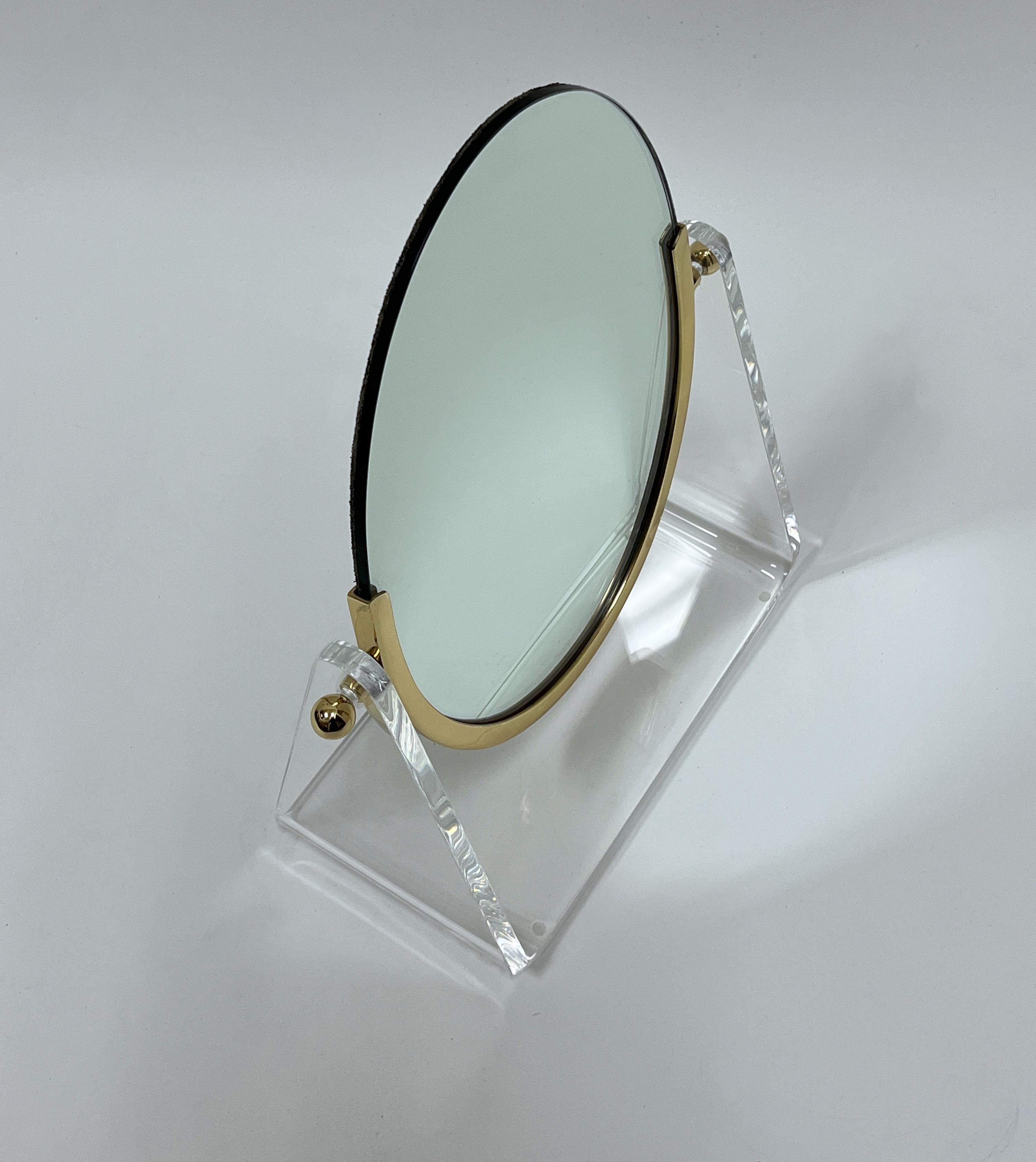 Polished Brass and Lucite Vanity Mirror by Charles Hollis Jones For Sale