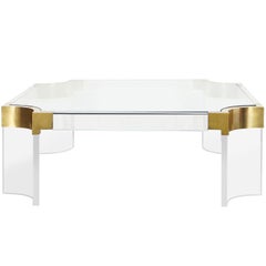 Vintage Brass and Lucite "Waterfall Line" Coffee Table by Charles Hollis Jones