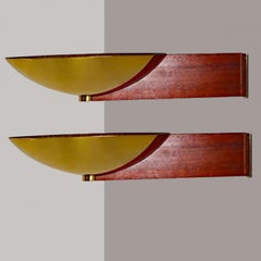 Brass and Mahagony Wall Sconces by Eckart Muthesius for Tecnolumen, 1930s