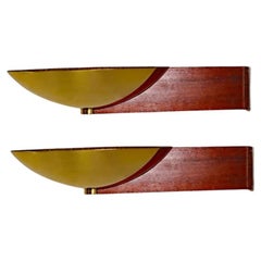 Brass and Mahagony Wall Sconces by Eckart Muthesius for Tecnolumen, 1930s