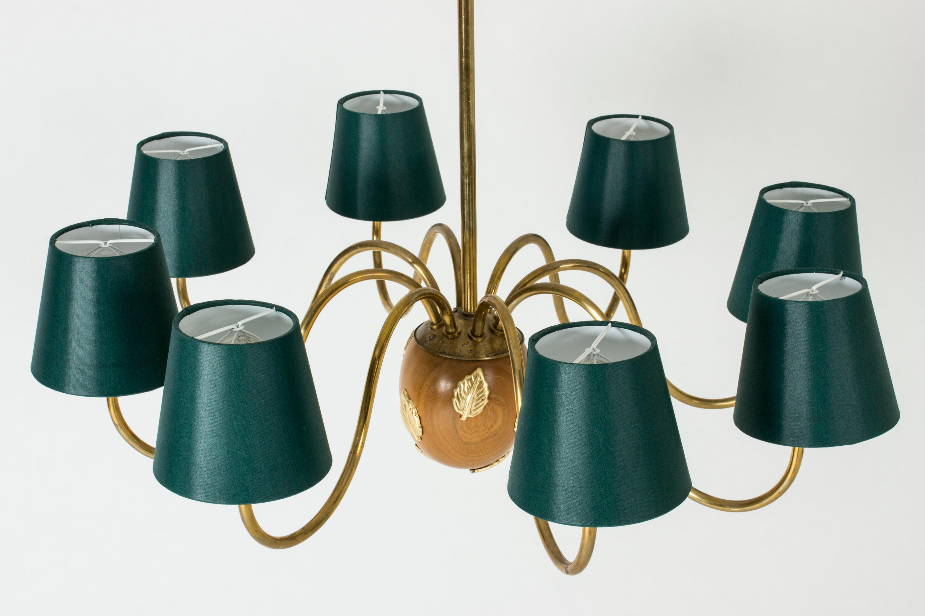 Mid-20th Century Brass and Mahogany Chandelier by Hans Bergström for Ateljé Lyktan, Sweden, 1950s