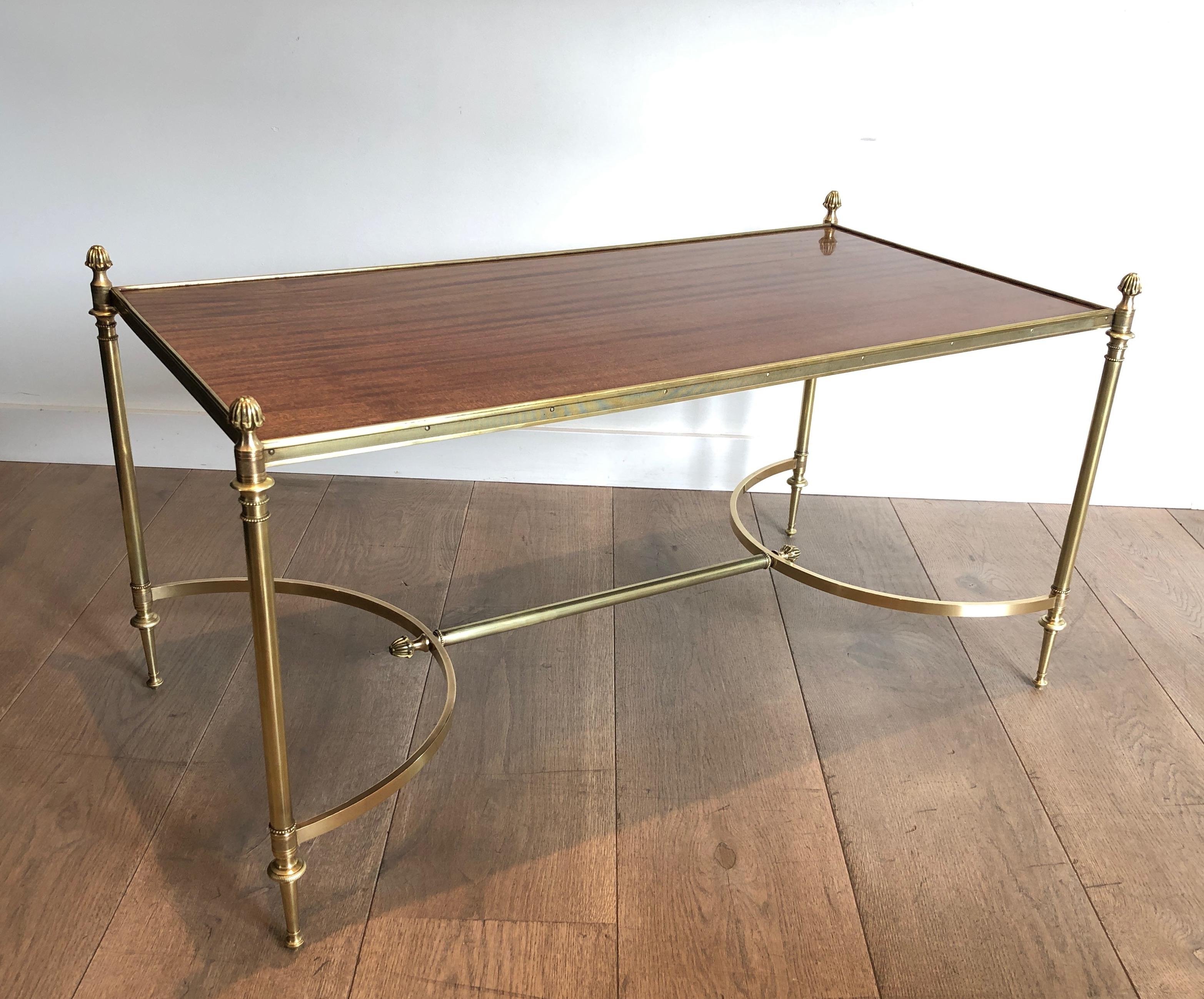 Neoclassical Brass and Mahogany Coffee Table by Maison Jansen, circa 1940