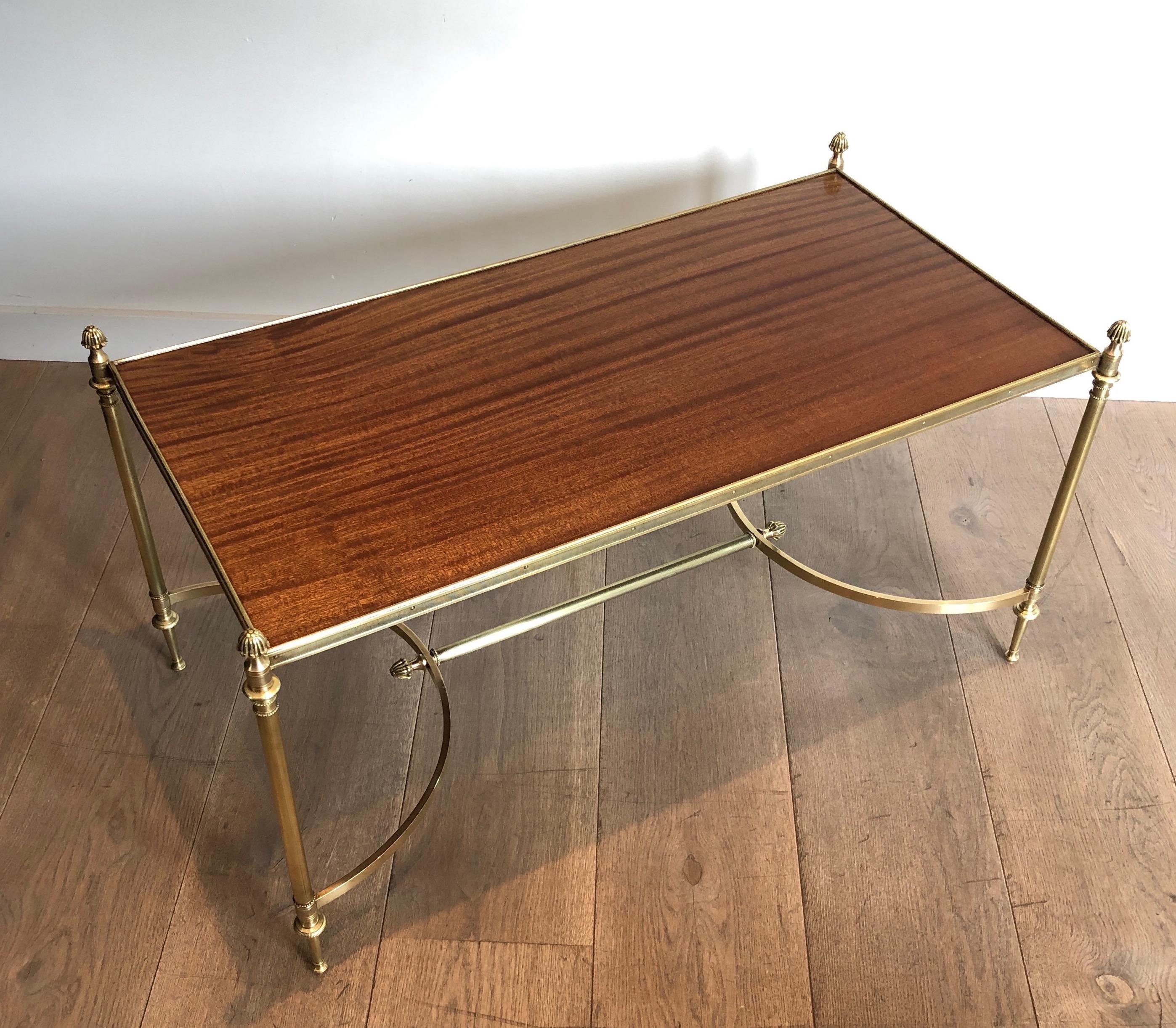 French Brass and Mahogany Coffee Table by Maison Jansen, circa 1940