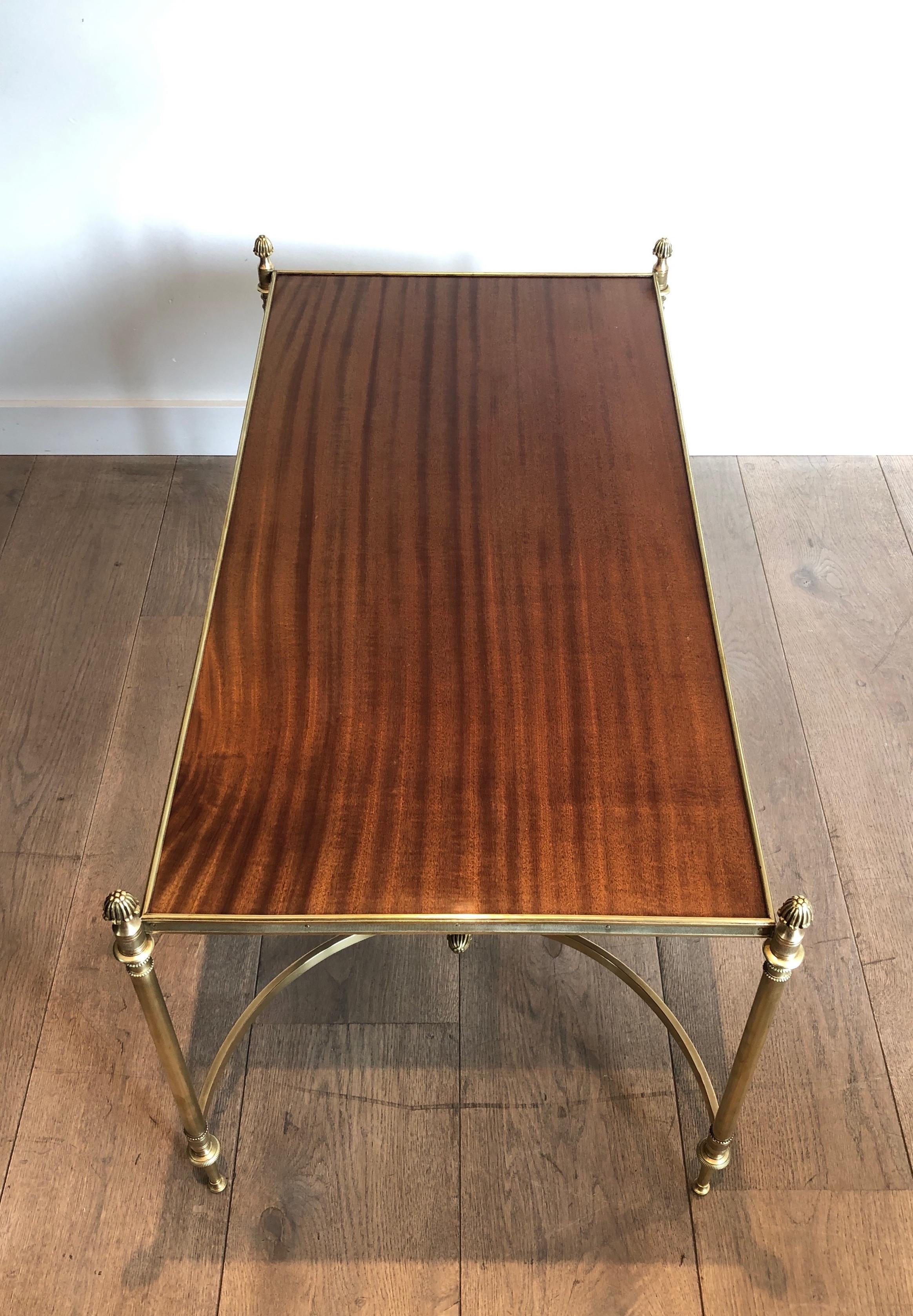 Brass and Mahogany Coffee Table by Maison Jansen, circa 1940 In Good Condition In Marcq-en-Barœul, Hauts-de-France