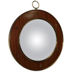 Antique Brass and Mahogany Convex Mirror