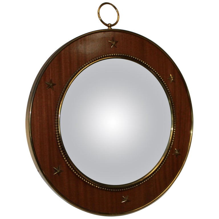 Brass and Mahogany Convex Mirror For Sale at 1stDibs