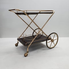 Brass and Mahogany Folding Serving Trolley Bar Cart, 1950s