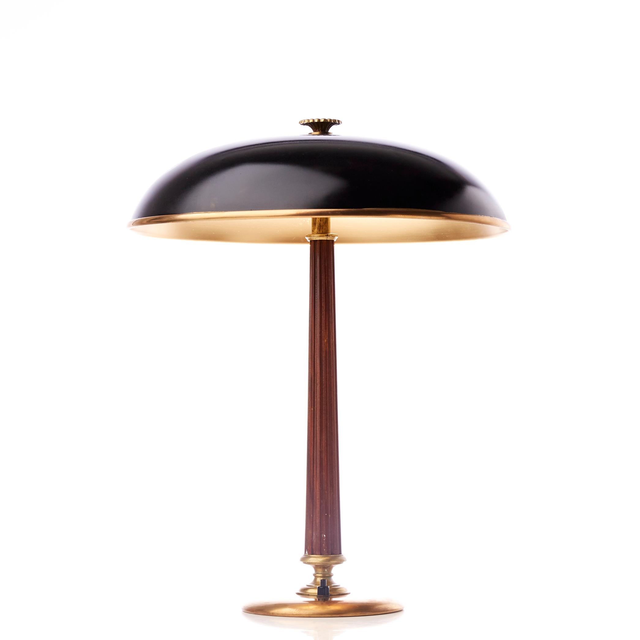 Scandinavian Modern Brass and Mahogany Table Lamp by Böhlmarks, Sweden, 1940