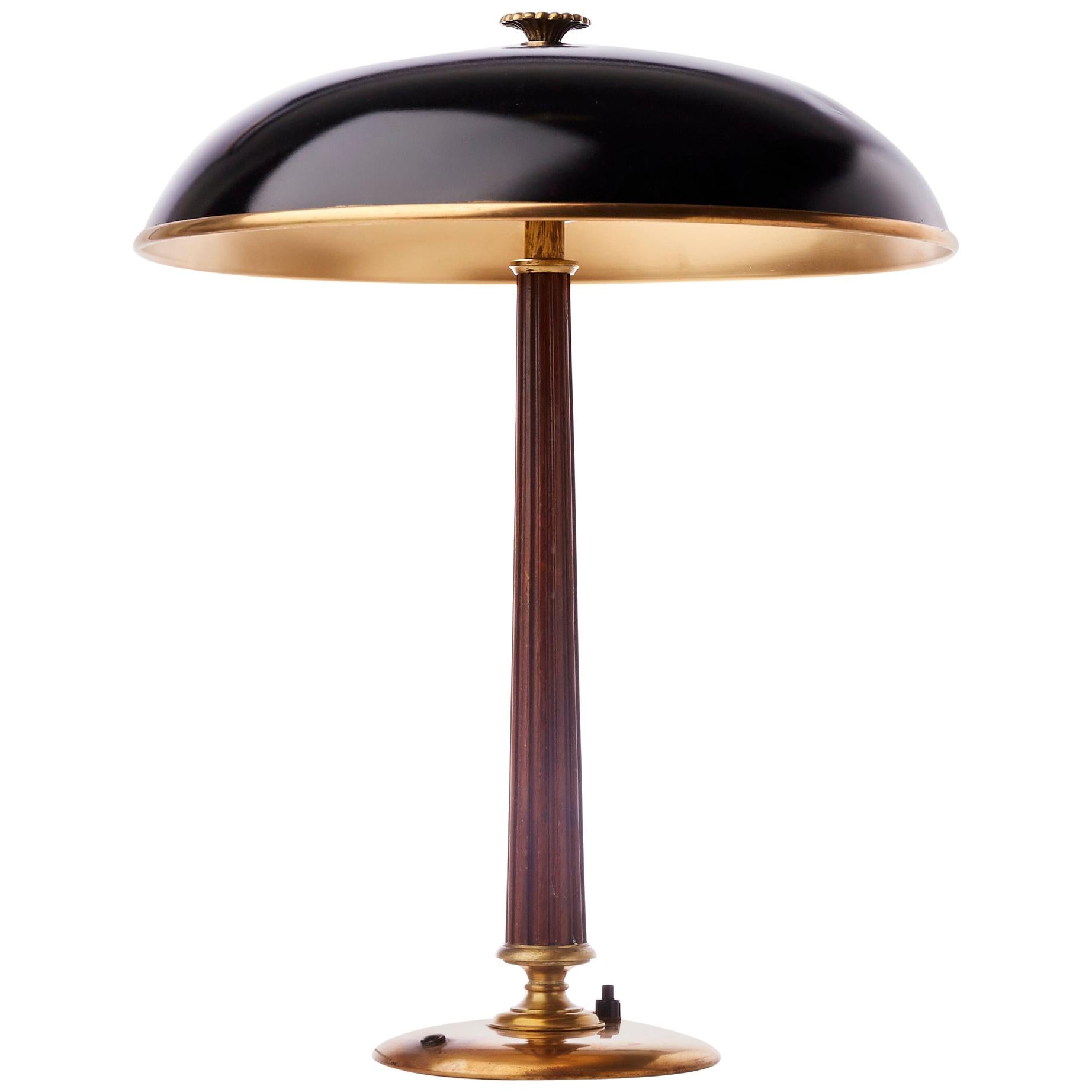 Brass and Mahogany Table Lamp by Böhlmarks, Sweden, 1940