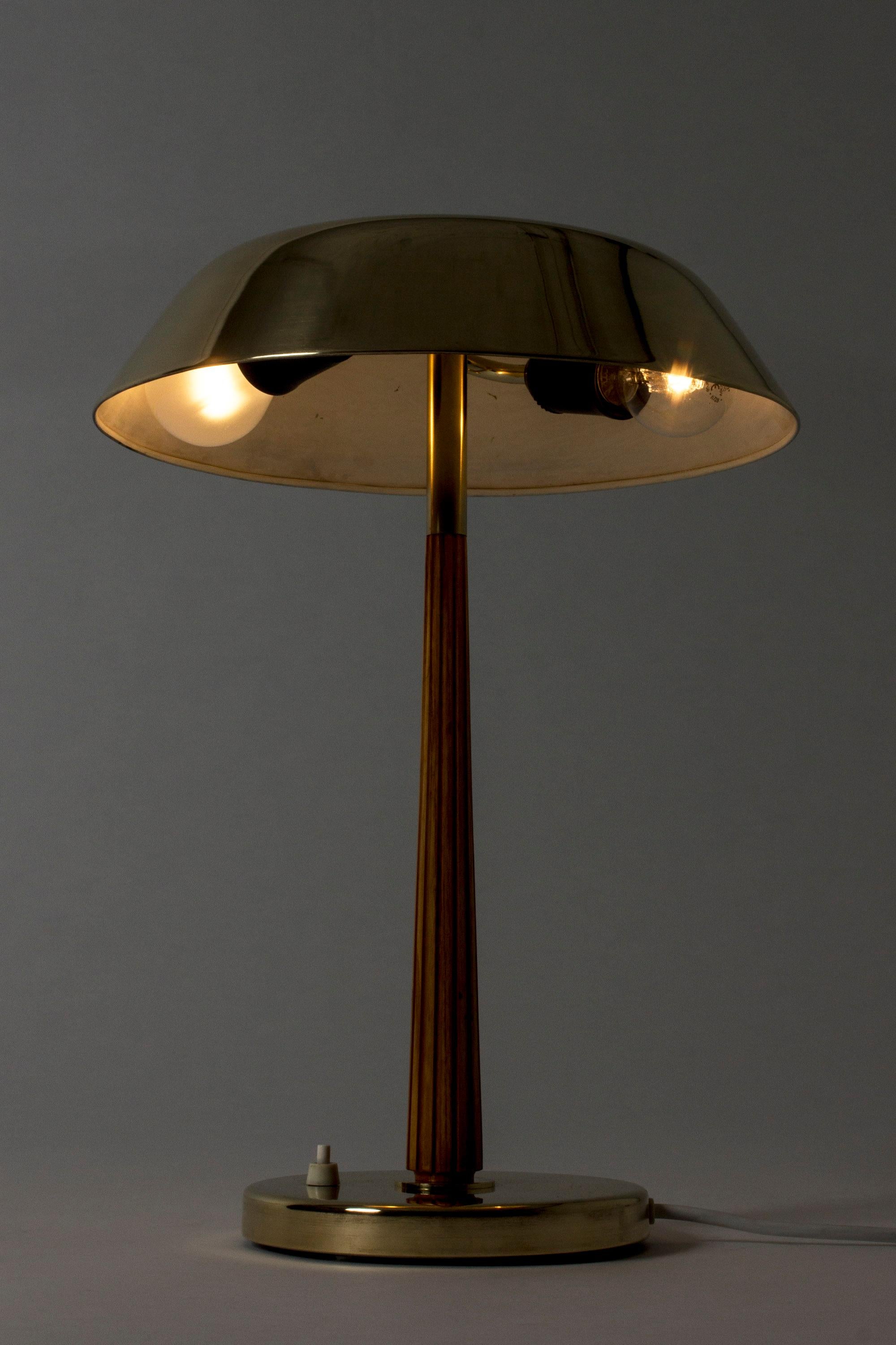 Brass and Mahogany Table Lamp from Böhlmarks, Sweden, 1940s 2