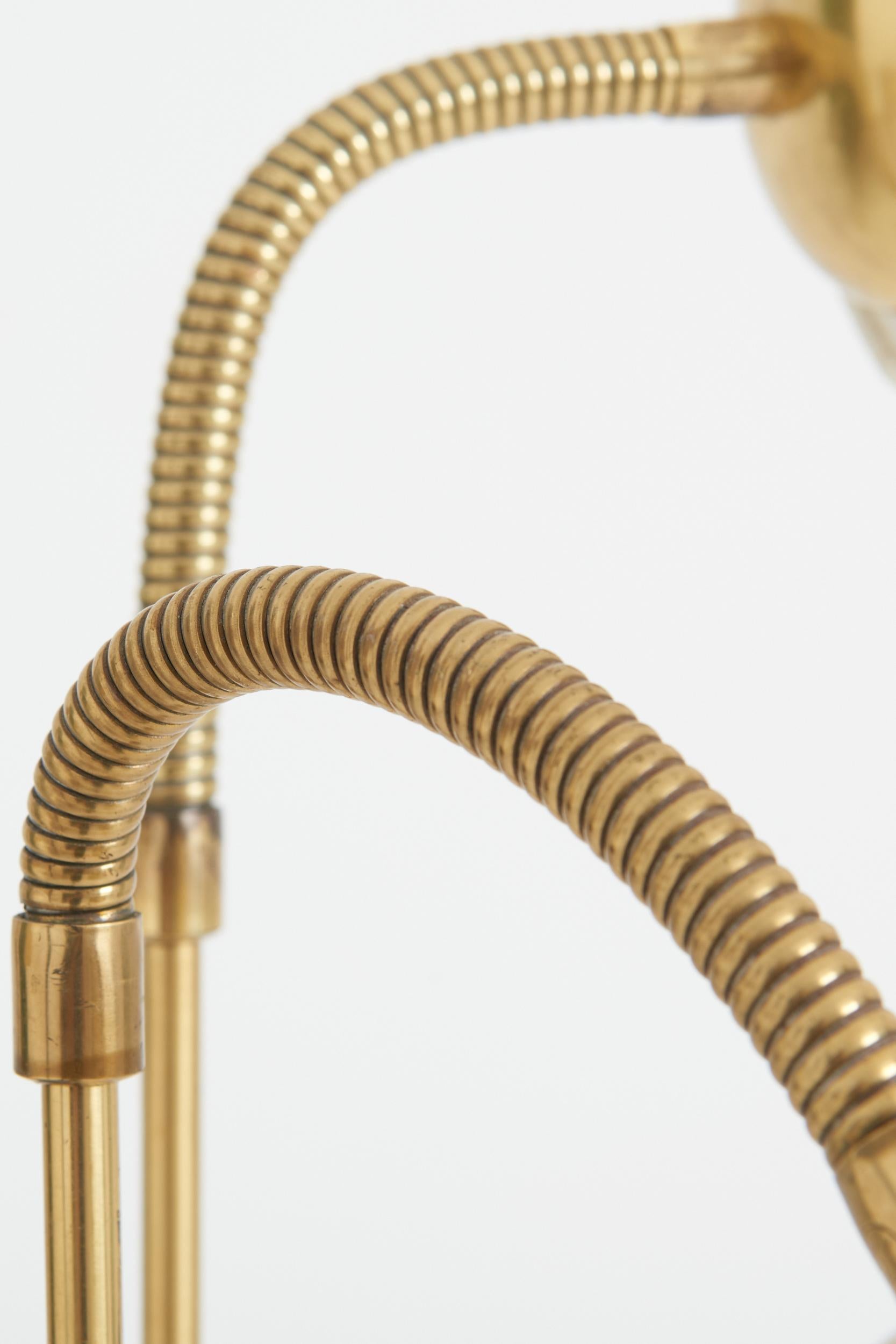 Swedish Brass and Mahogany Three-Arm Floor Lamp