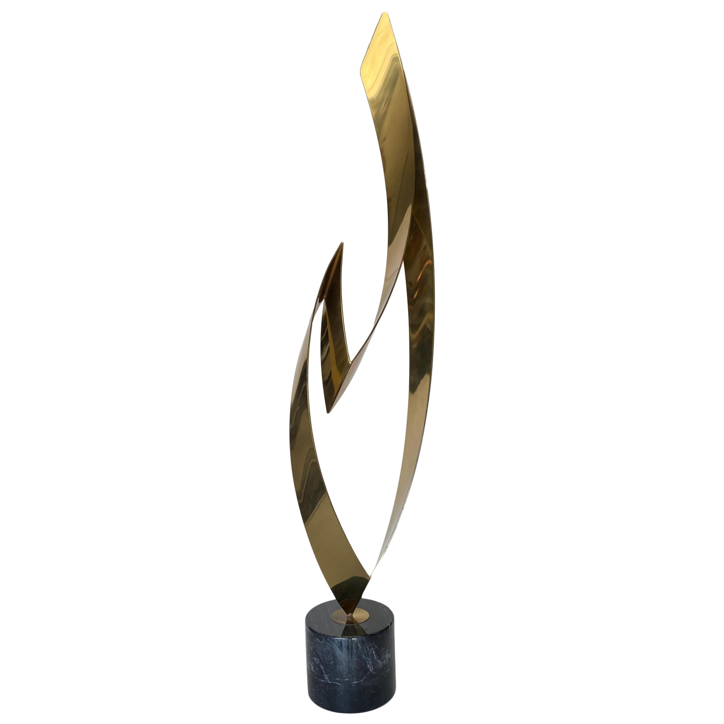 Brass and Marble Abstract "Eternal Flame" Sculpture by Curtis Jere for Artisan H For Sale