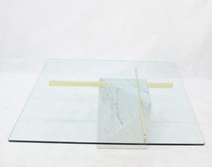 Brass and Marble Base Glass Top Square Coffee Table