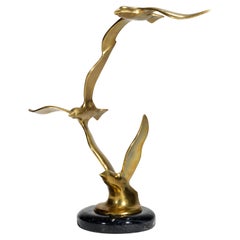 Brass and Marble Birds in Flight Seagulls Sculpture in Style of Curtis Jere