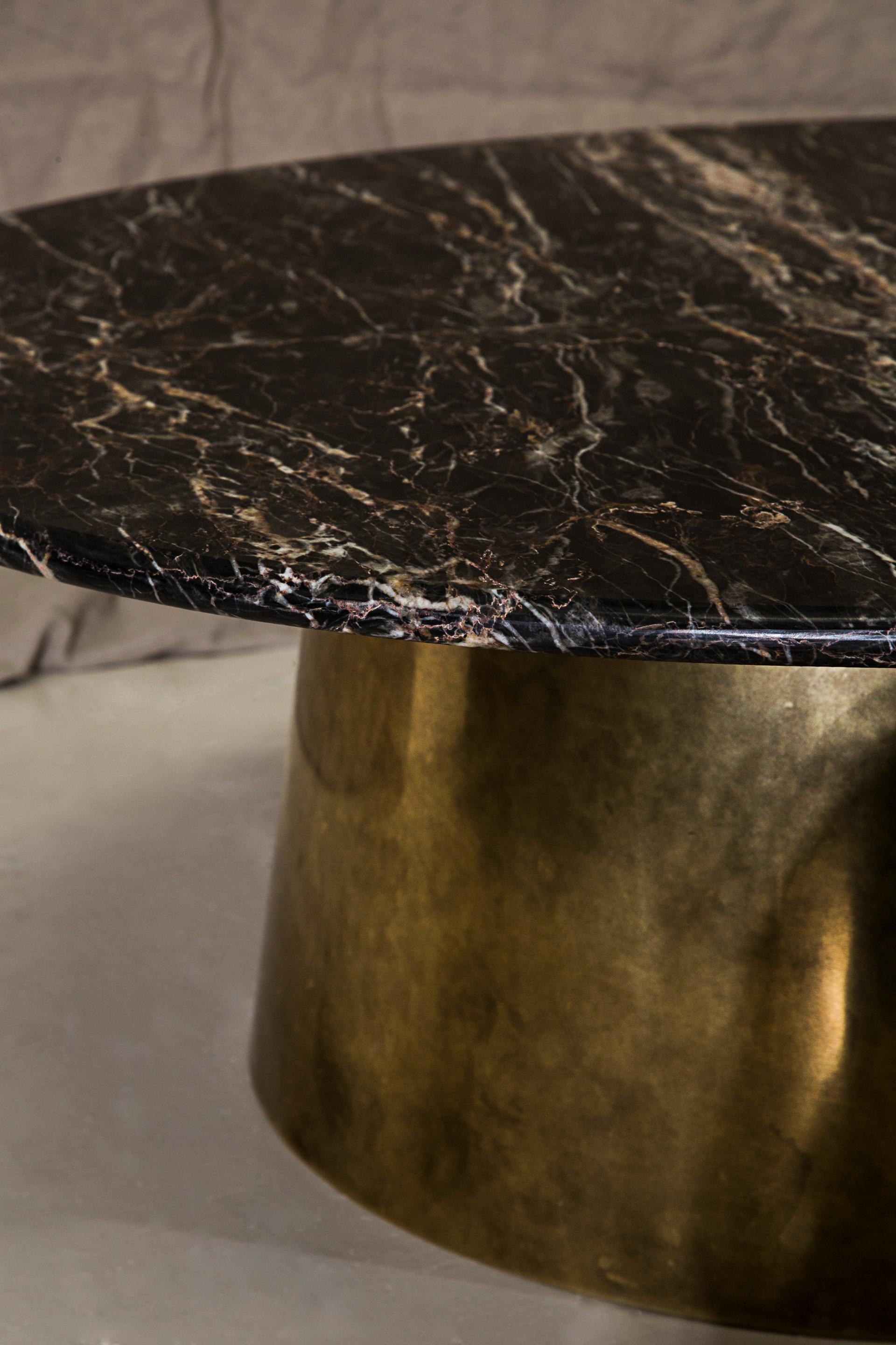 Brass and marble coffee table signed by Novocastrian
Dimensions: 35 x 100 x 100 cm
Materials: Rare British Marble (subject to availability), base in Patinated Brass
Each iteration is a truly unique creation, many of the available marbles will never