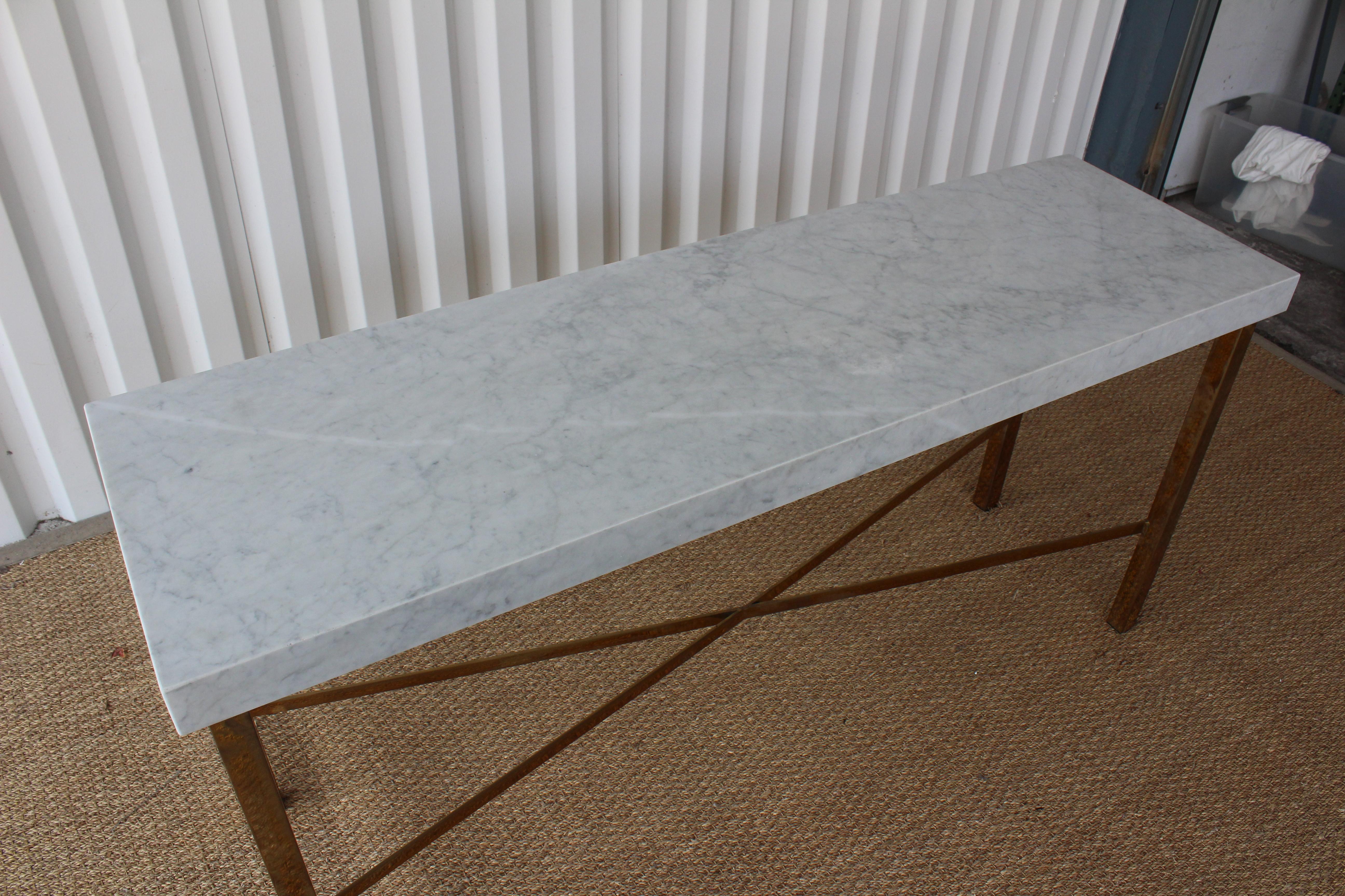 Plated Brass and Marble Console Table, 1970s