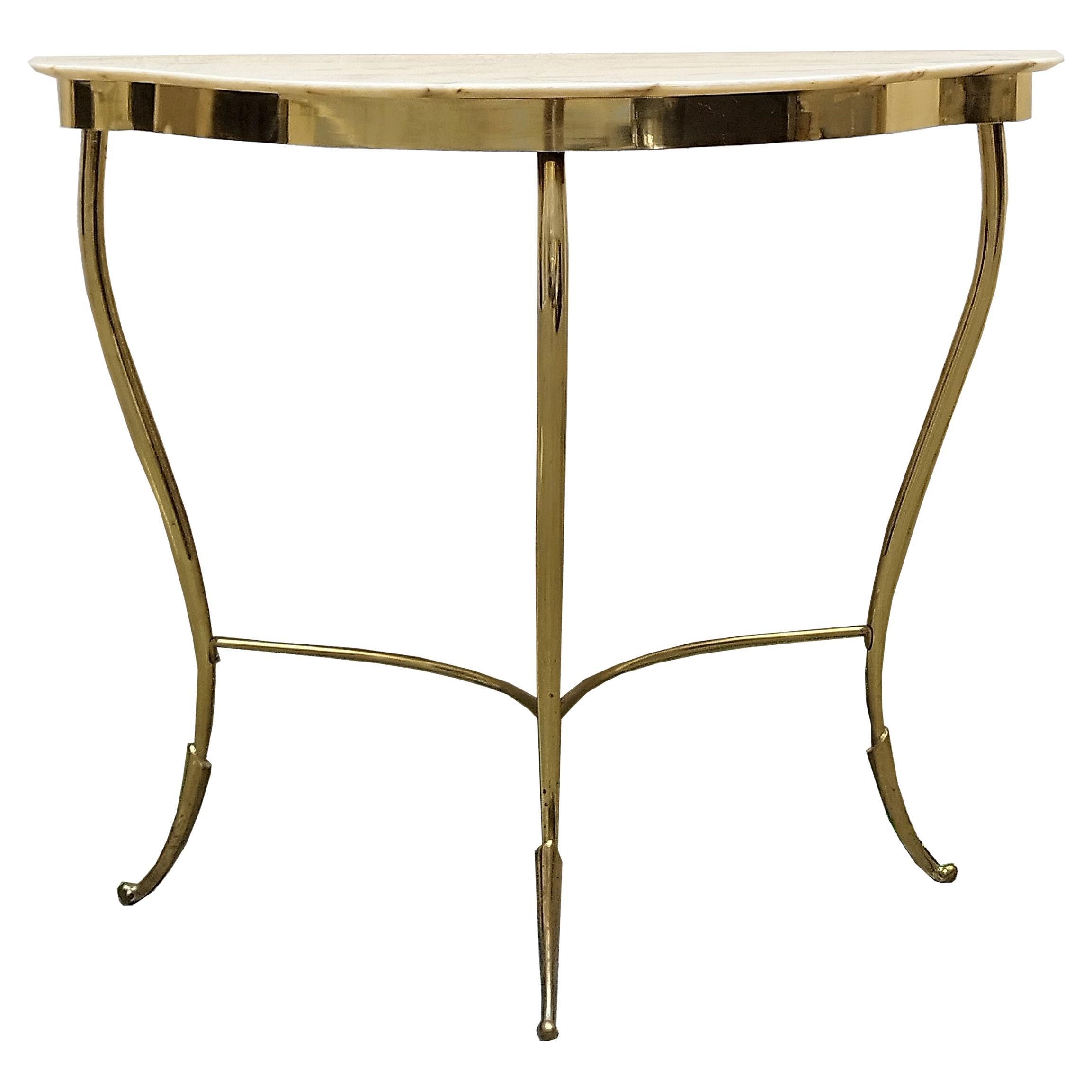 Brass and Marble Console Table, Italy 1950s