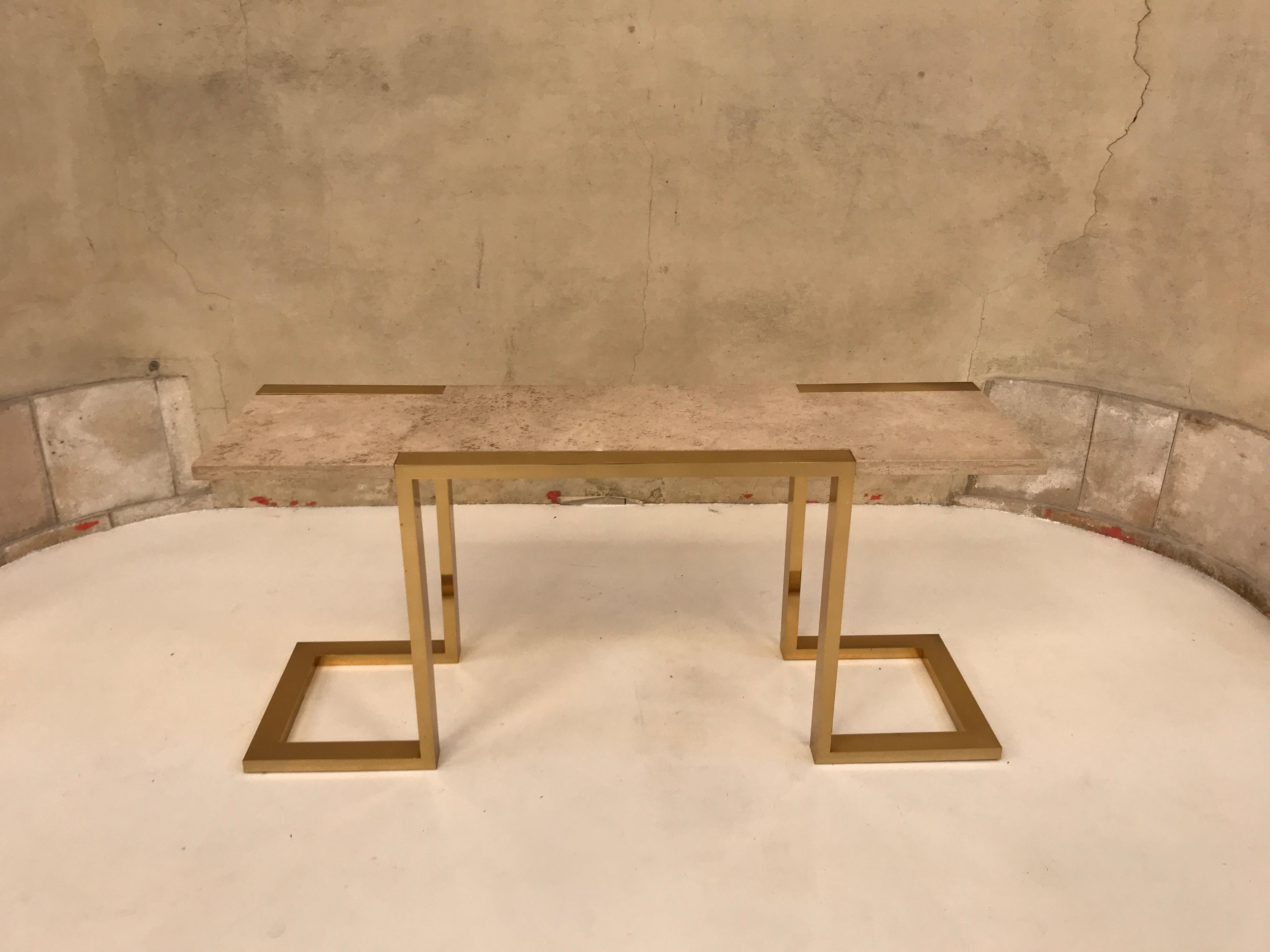 Wonderful sculptural brass and marble console table by Cittone Oggi.