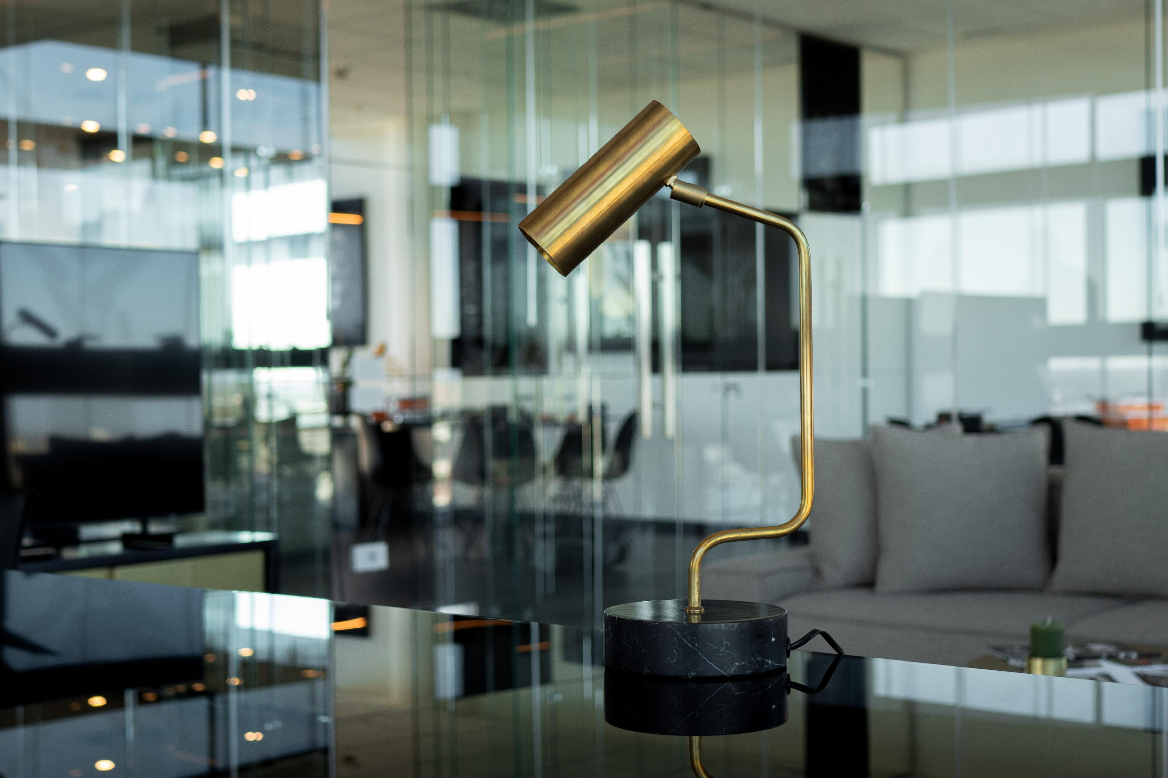 Brushed Brass and Marble Contemporary-Modern Table Lamp Handcrafted in Italy by 247lab For Sale