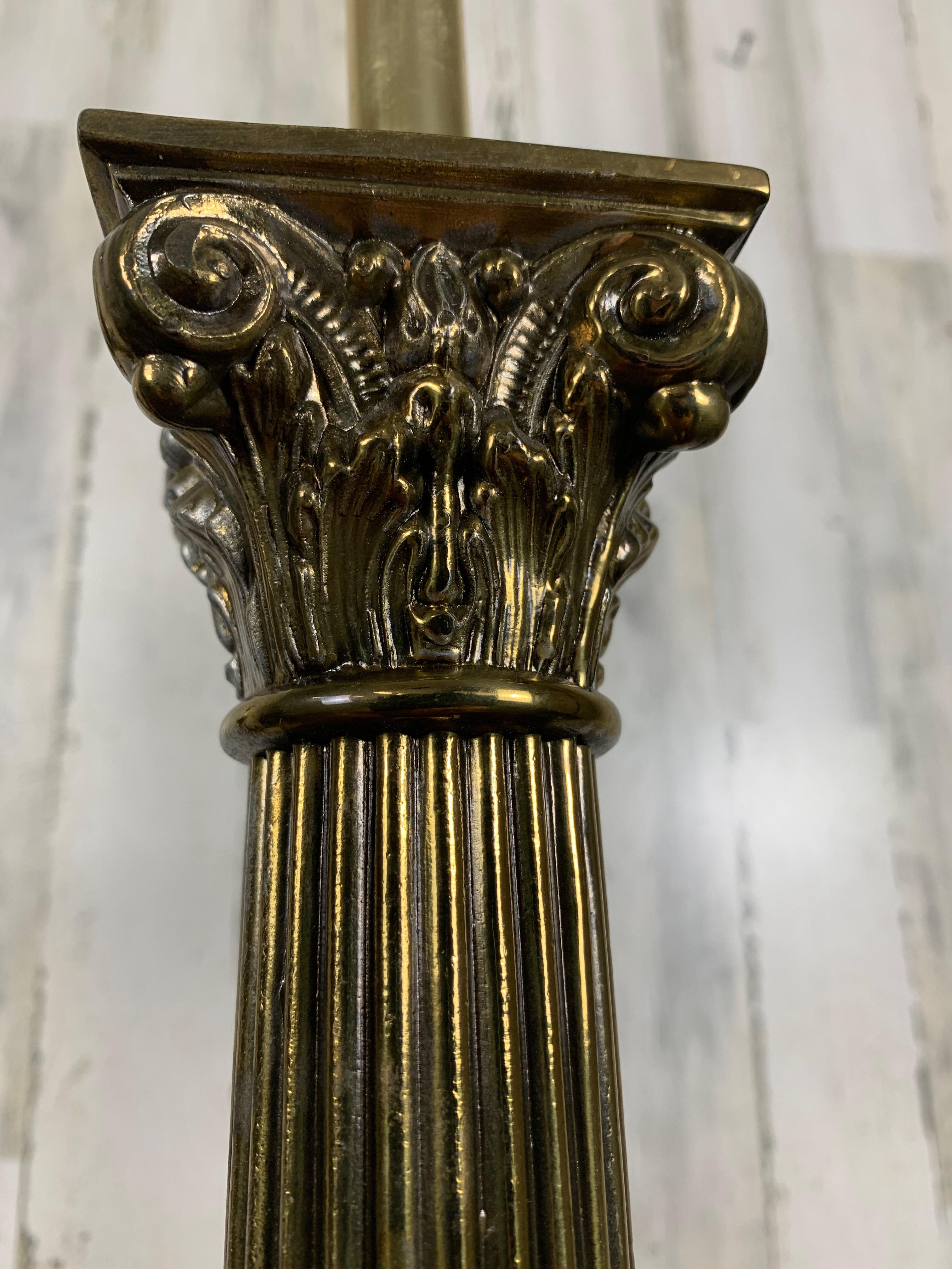 Brass and Marble Corinthian Column Lamps For Sale 5