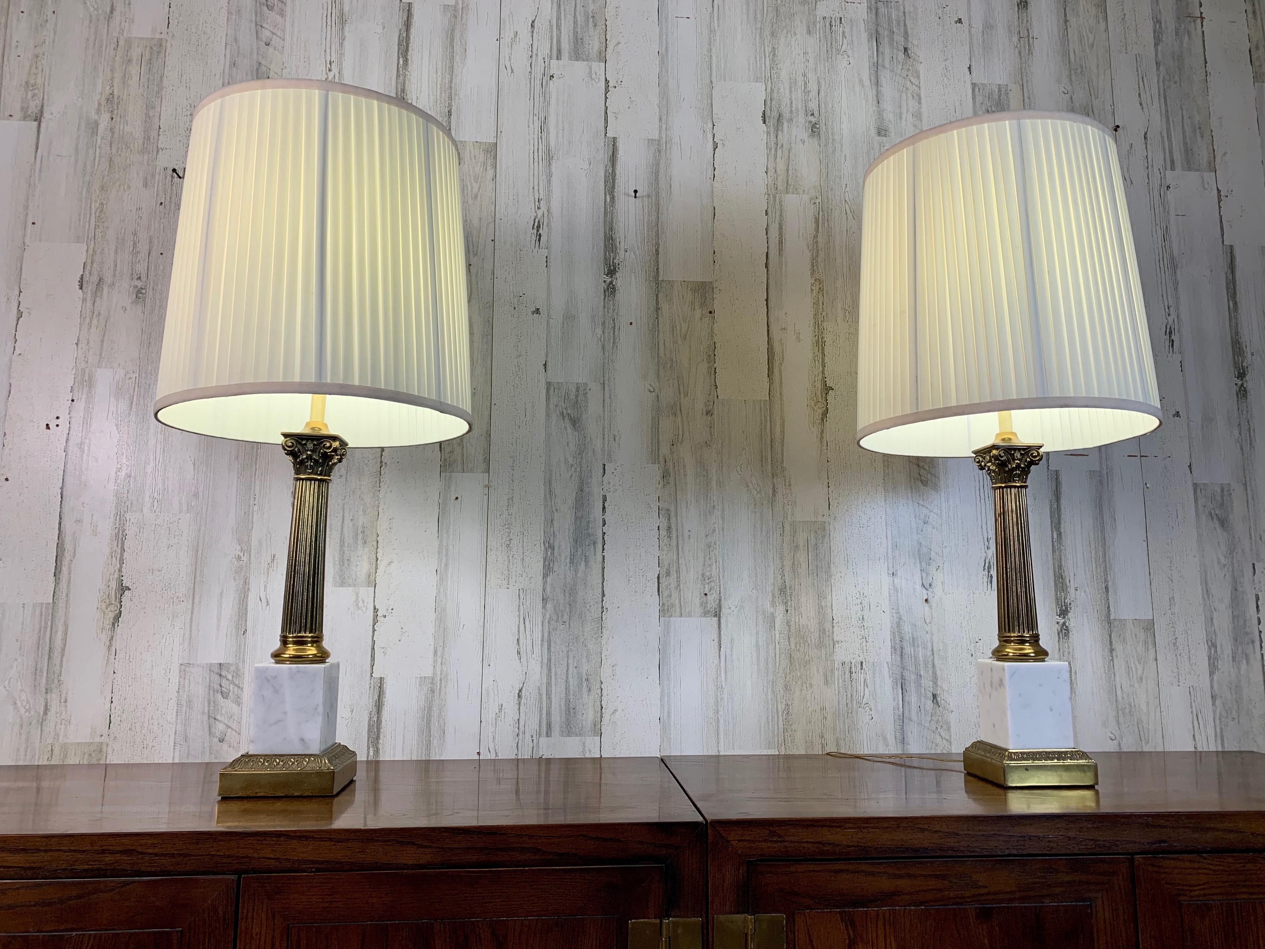 Brass and Marble Corinthian Column Lamps For Sale 7