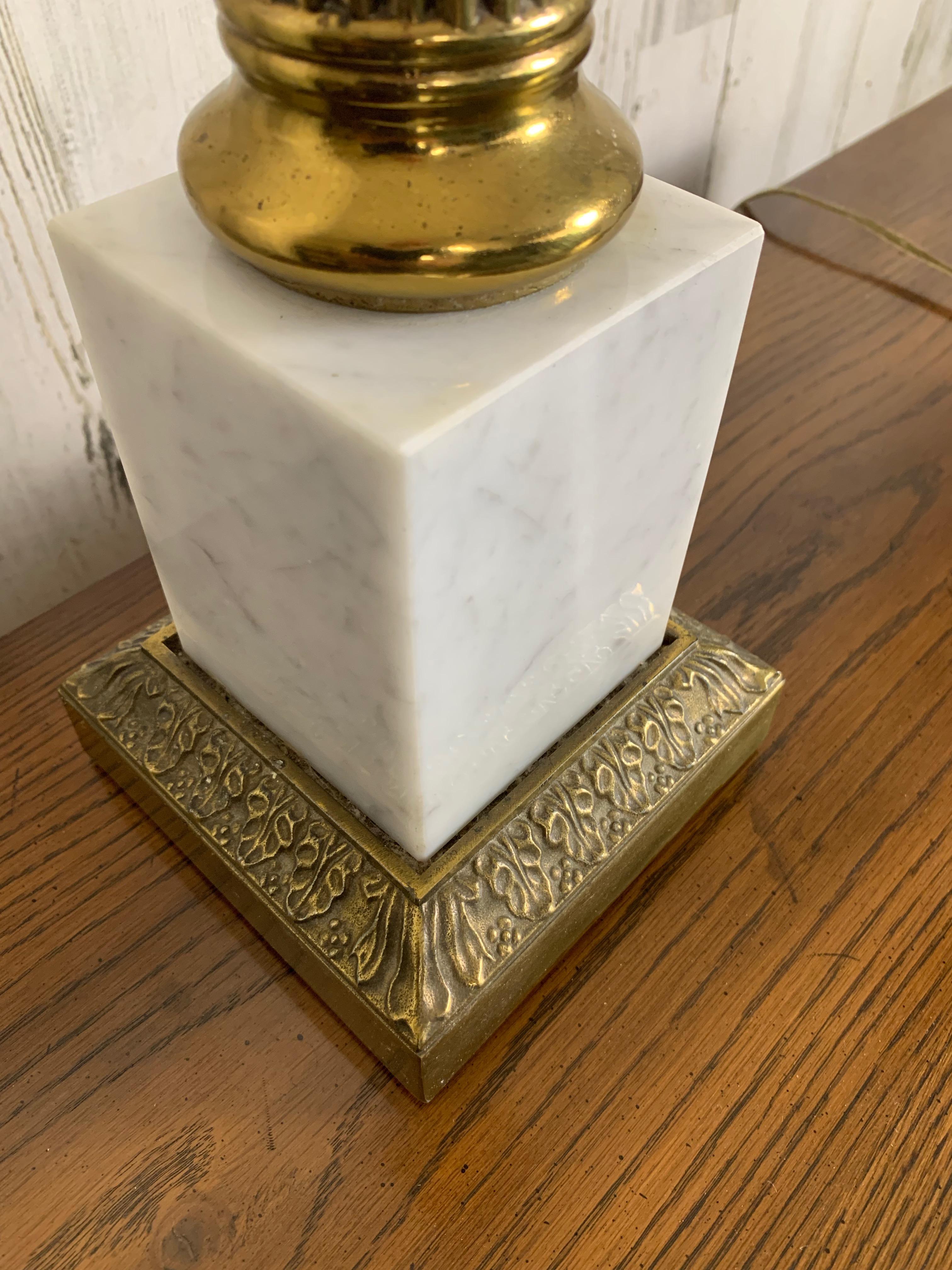 Brass and Marble Corinthian Column Lamps For Sale 1