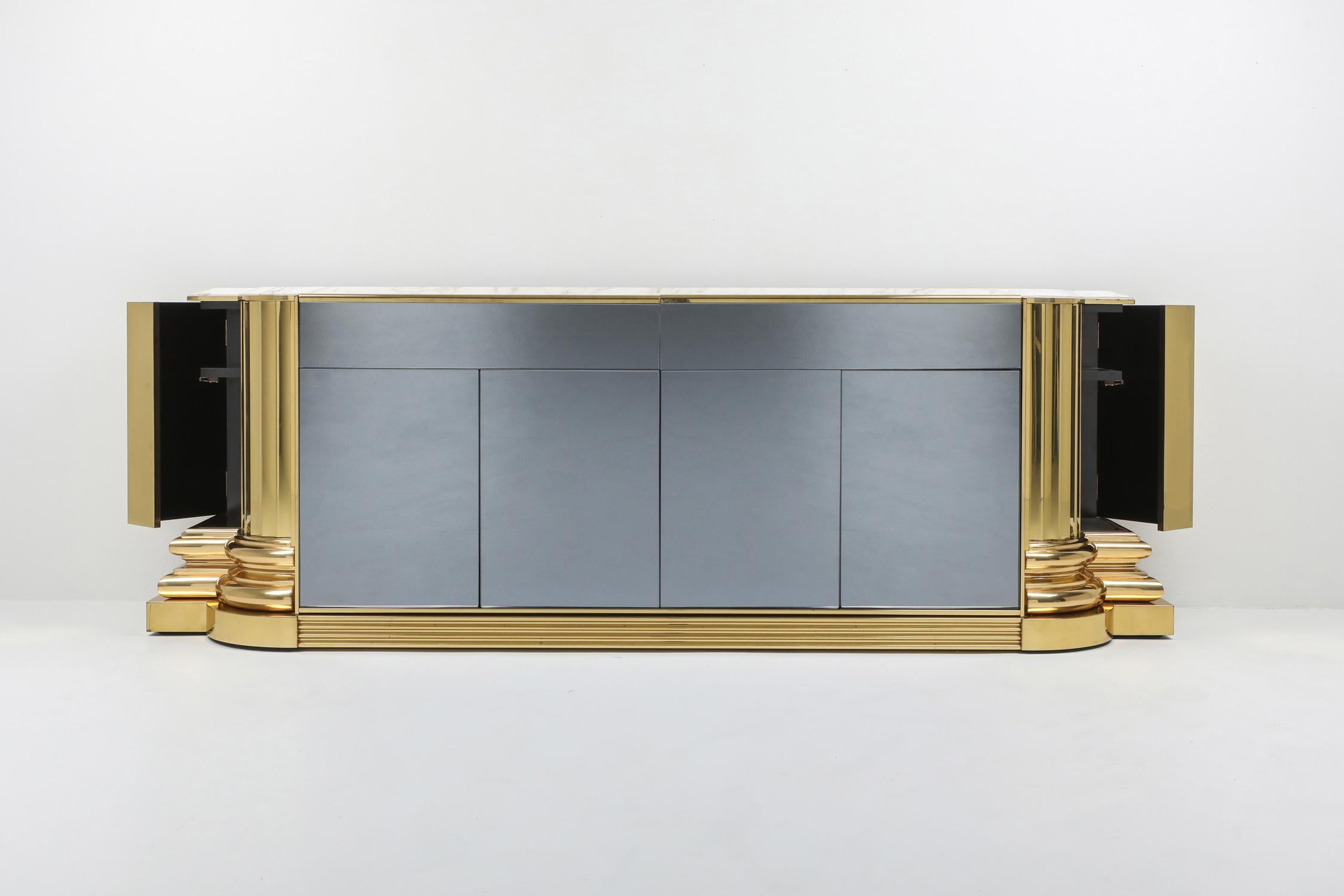 Hollywood Regency Brass and Marble Credenza by Sandro Petti for l'angelometallarte