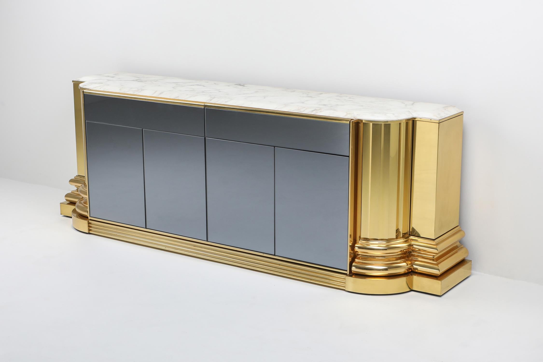 European Brass and Marble Credenza by Sandro Petti for l'angelometallarte
