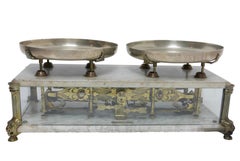 Brass and Marble Culinary Balance Scale with Nickel Silver Weigh Pans
