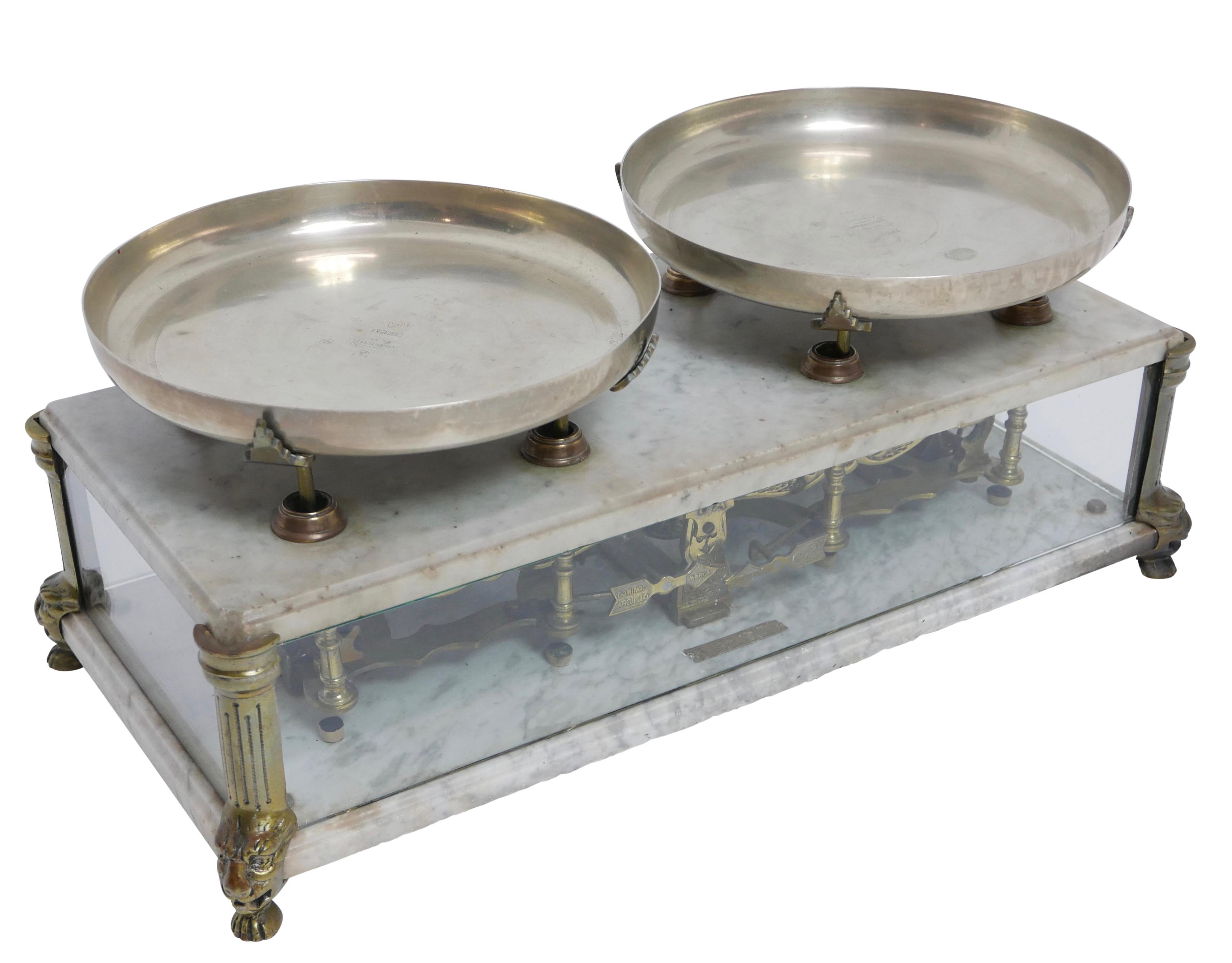 Brass and Marble Culinary Balance Scale with Nickel Silver Weigh Pans 4