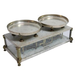 Brass and Marble Culinary Balance Scale with Nickel Silver Weigh Pans