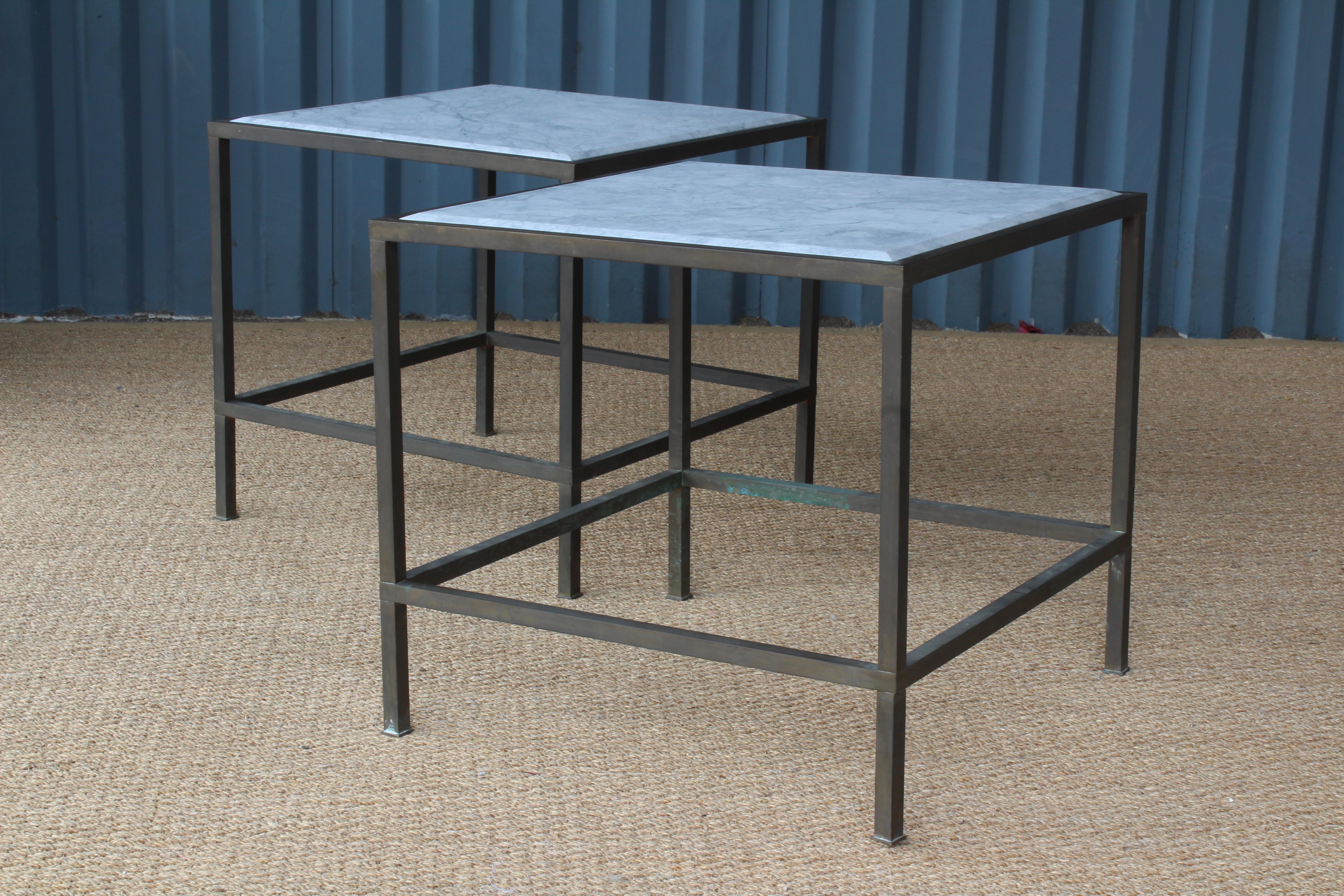 Pair of Brass and Marble End Tables by Maison Jansen, France, 1950s. 3