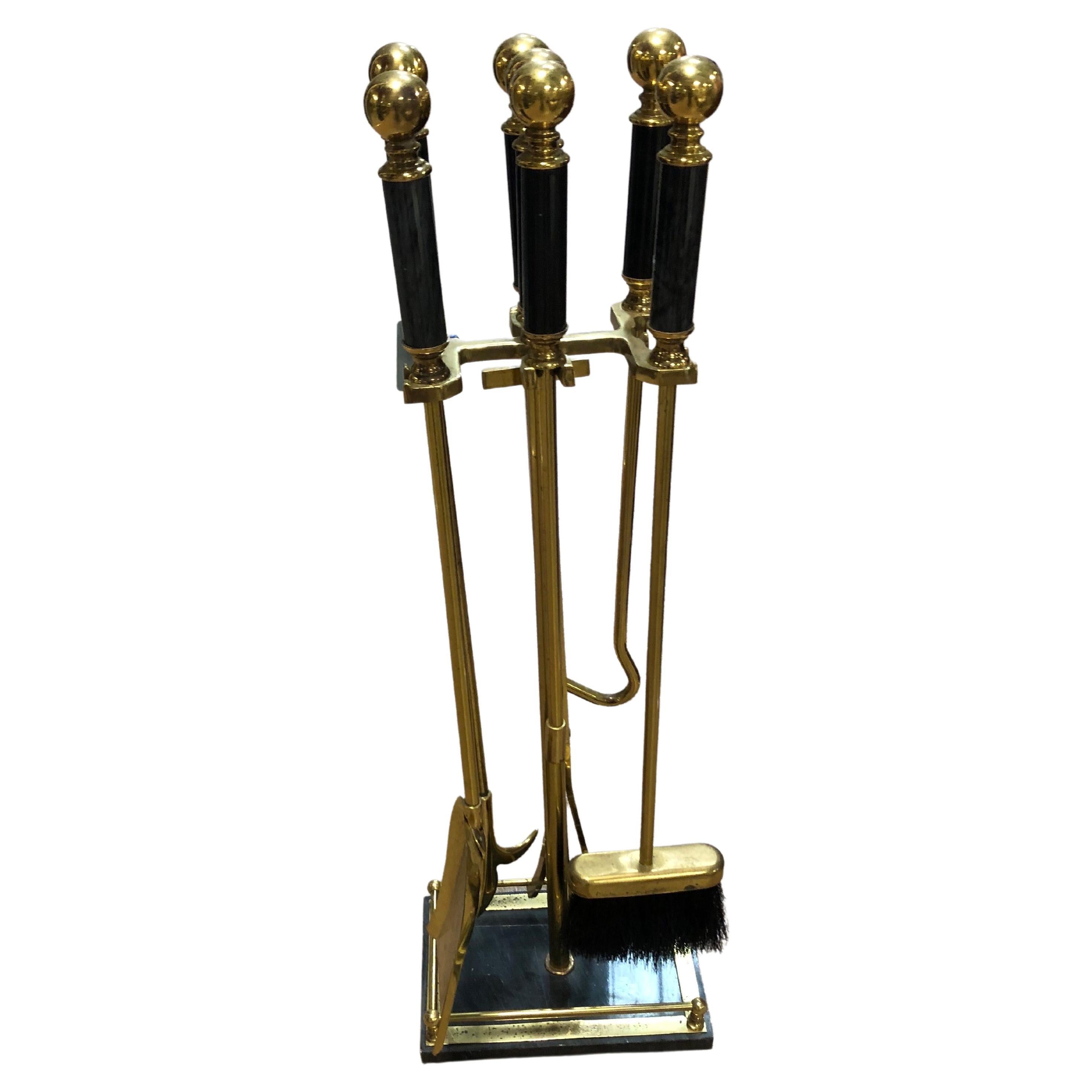 Marble Brass Fireplace Set For Sale on 1stDibs