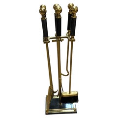 Brass and Marble Fireplace Tools Set of '6'