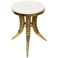 Brass and Marble Horn Side Table Vintage