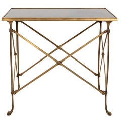 Brass and Marble Inset Cross Base Side Table