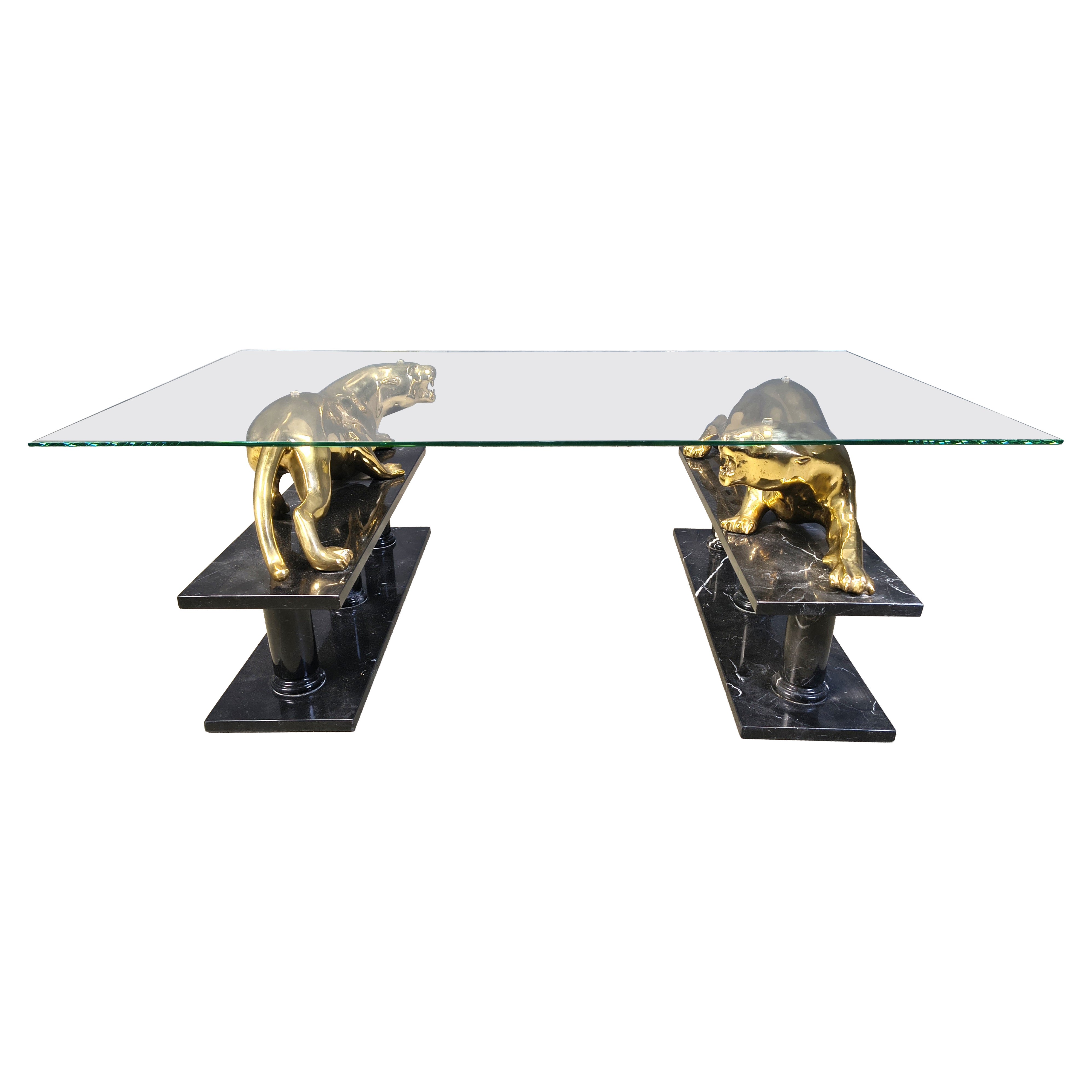 Brass and marble jaguar coffee table, 1970s