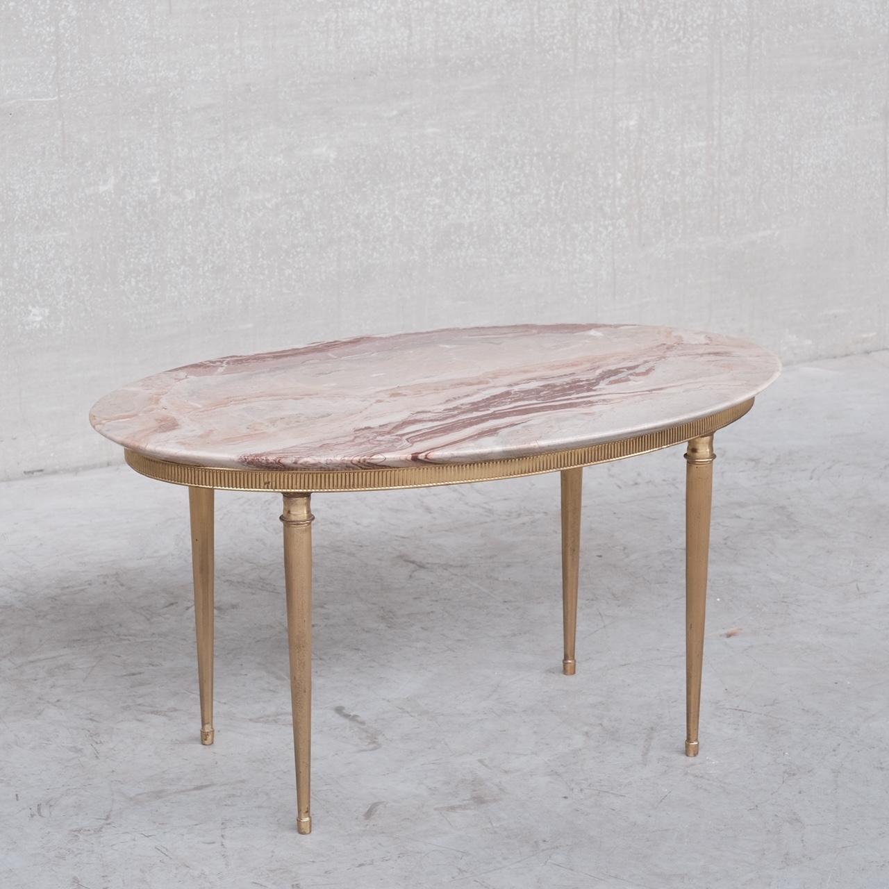 Mid-Century Modern Brass and Marble Mid-Century Coffee or Side Table For Sale