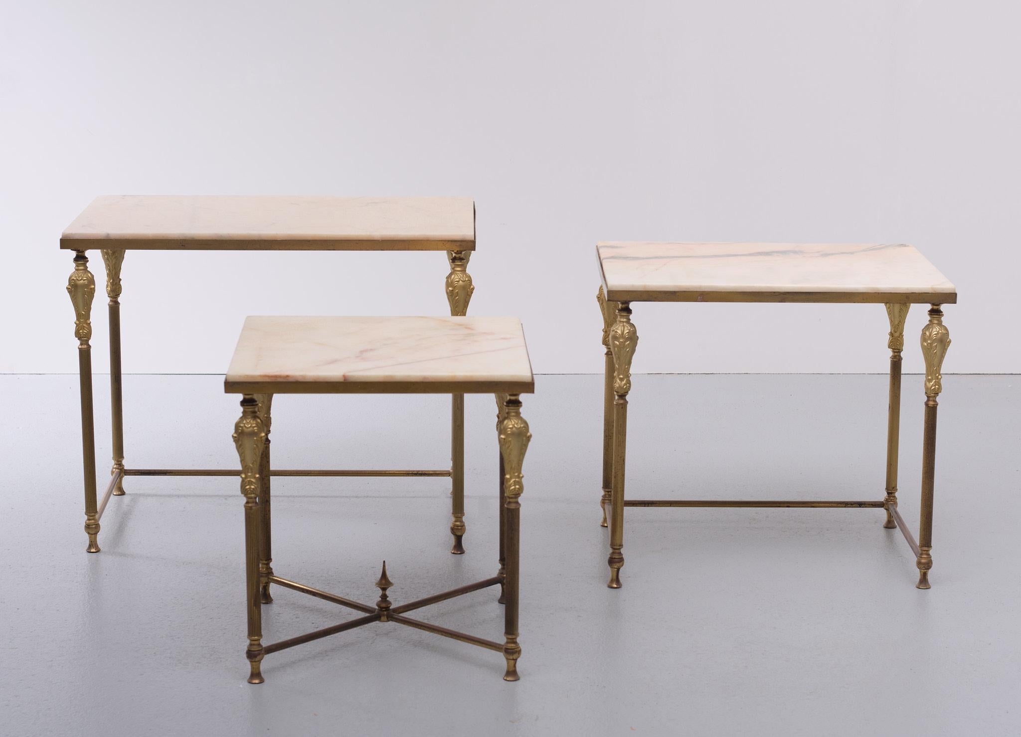 Brass and Marble Nesting Tables 1950s France 4