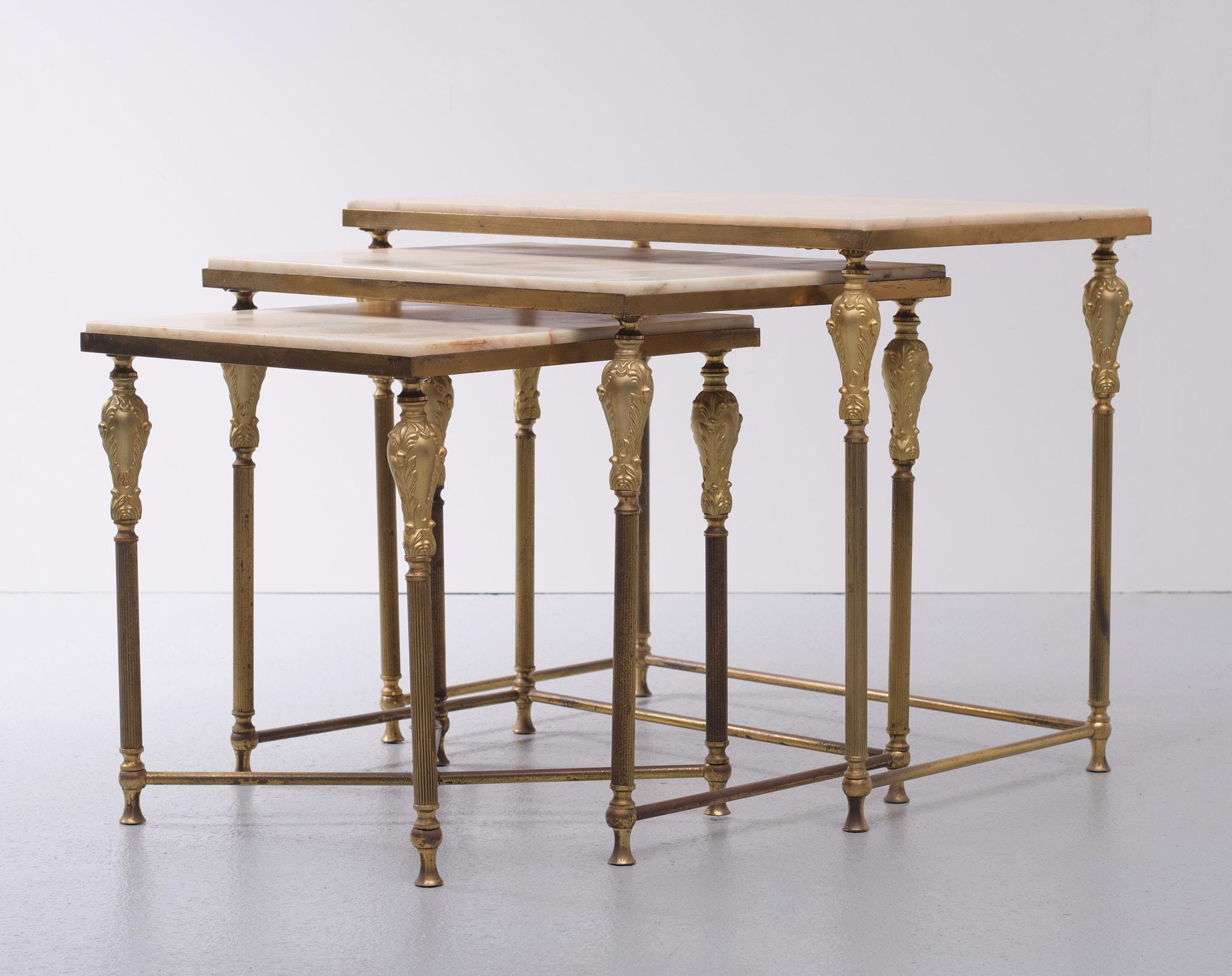 French Brass and Marble Nesting Tables 1950s France