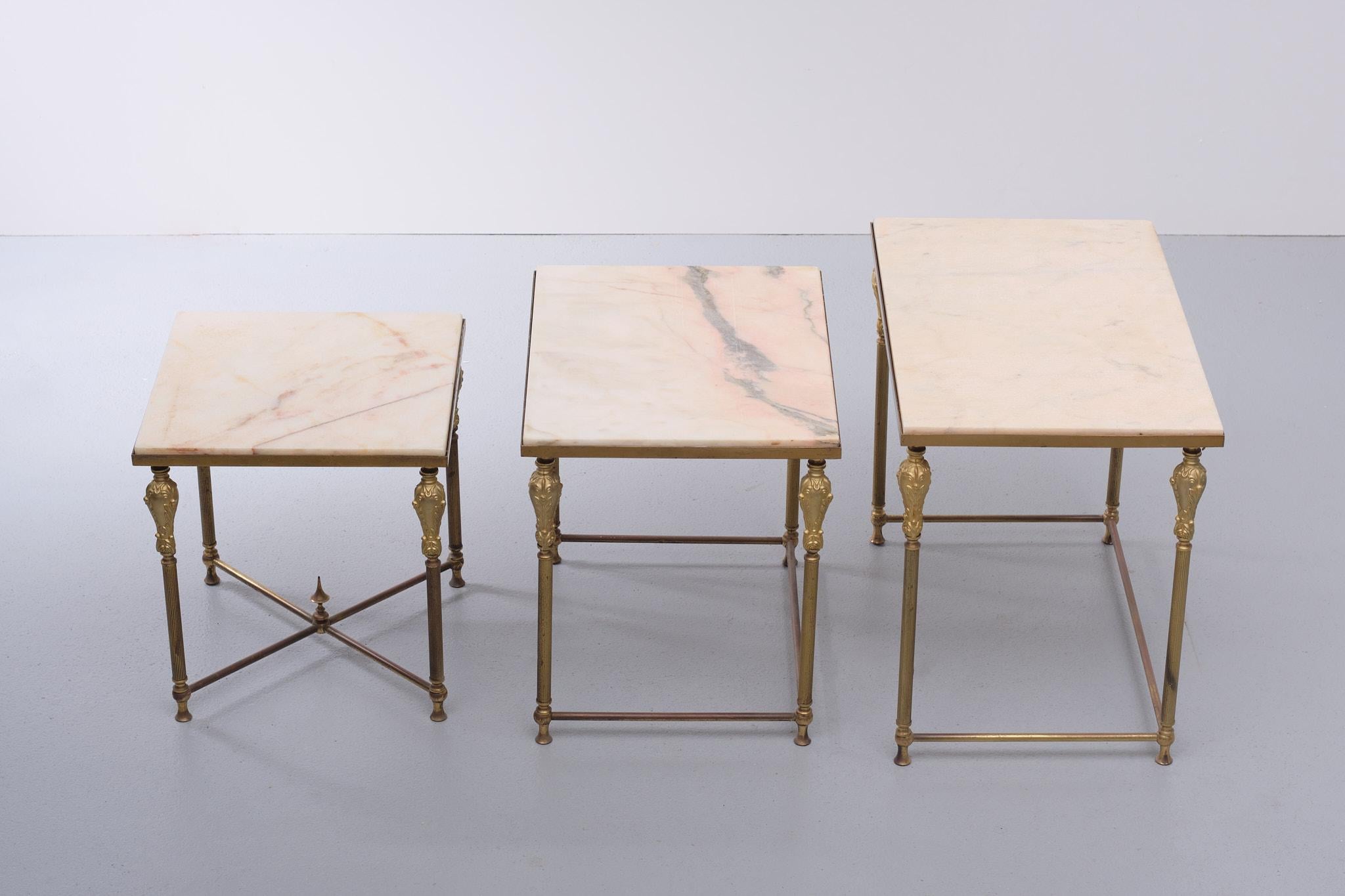 Mid-20th Century Brass and Marble Nesting Tables 1950s France