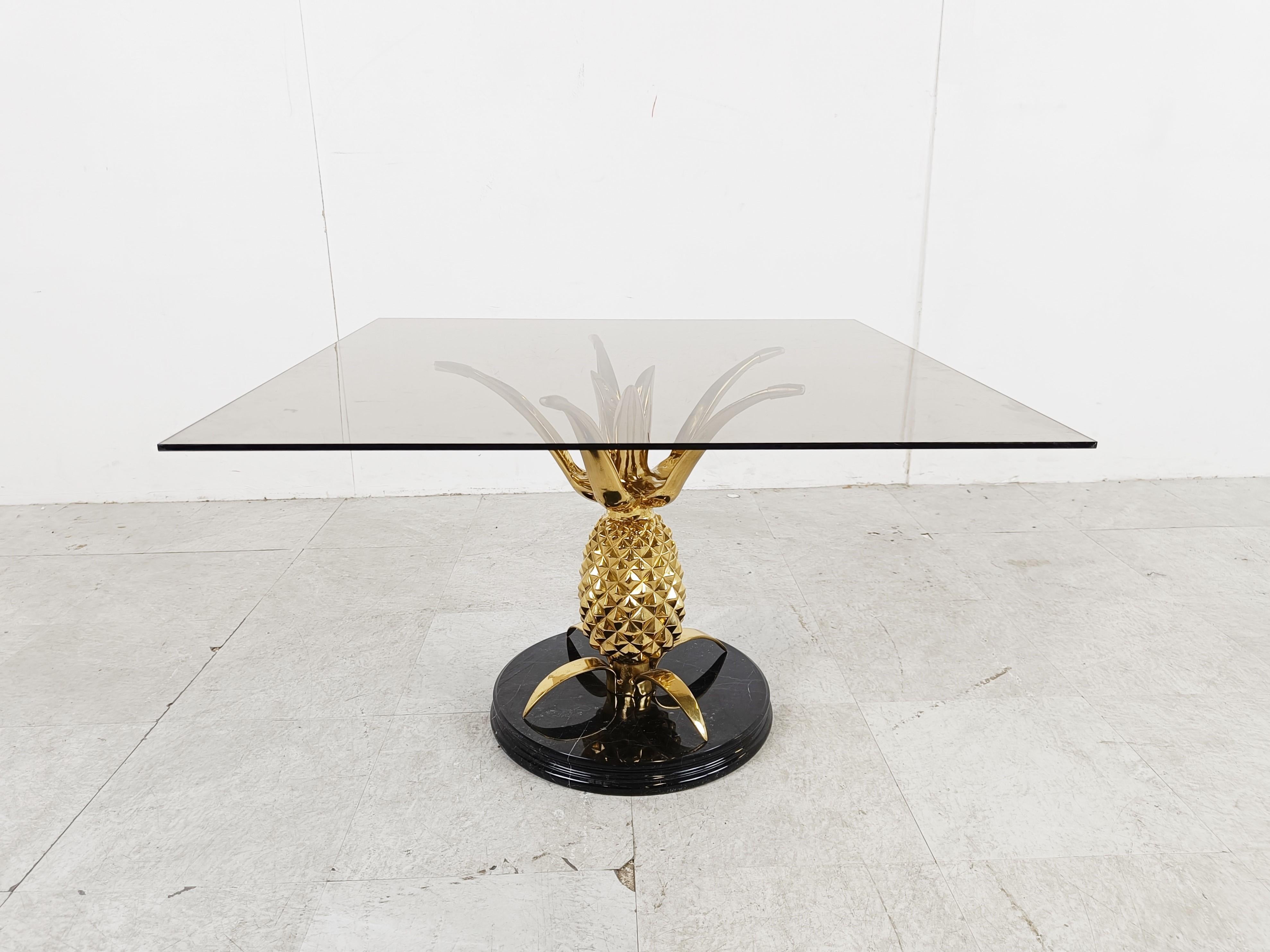 French Brass and marble pineapple coffee table, 1970s For Sale