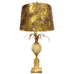 Brass and Marble Pineapple Leaf Table Lamp, 1960s