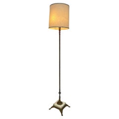 Vintage Brass and Marble Regency Floor Lamp with Shade , Circa 1930