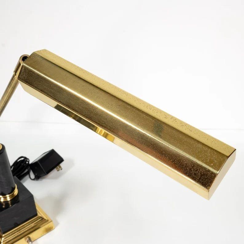Brass and Marble Rotating Table Lamp 1980s 4
