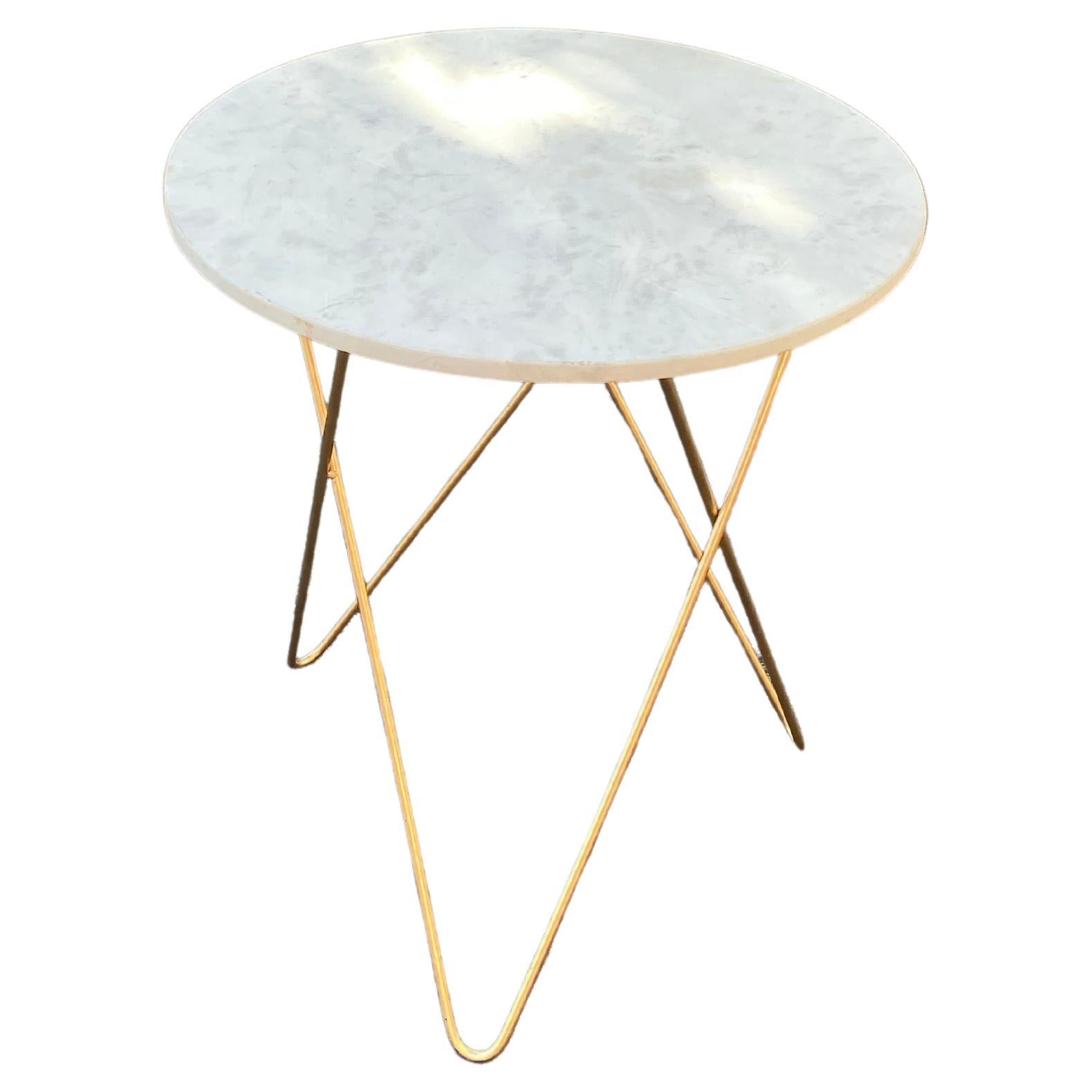 Table d'appoint en laiton et marbre circa 1980