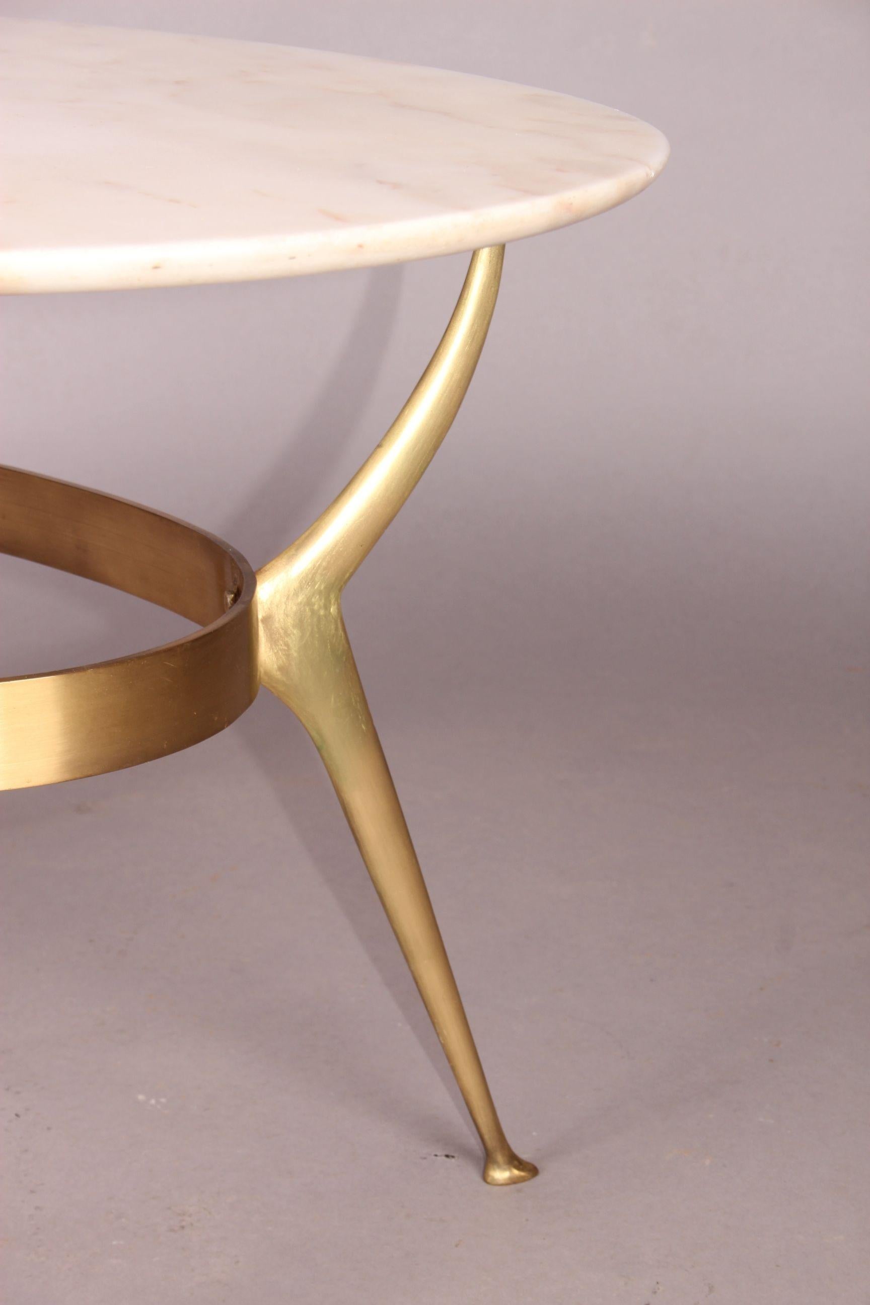 European Cesare Lacca Brass and Marble Side Table For Sale