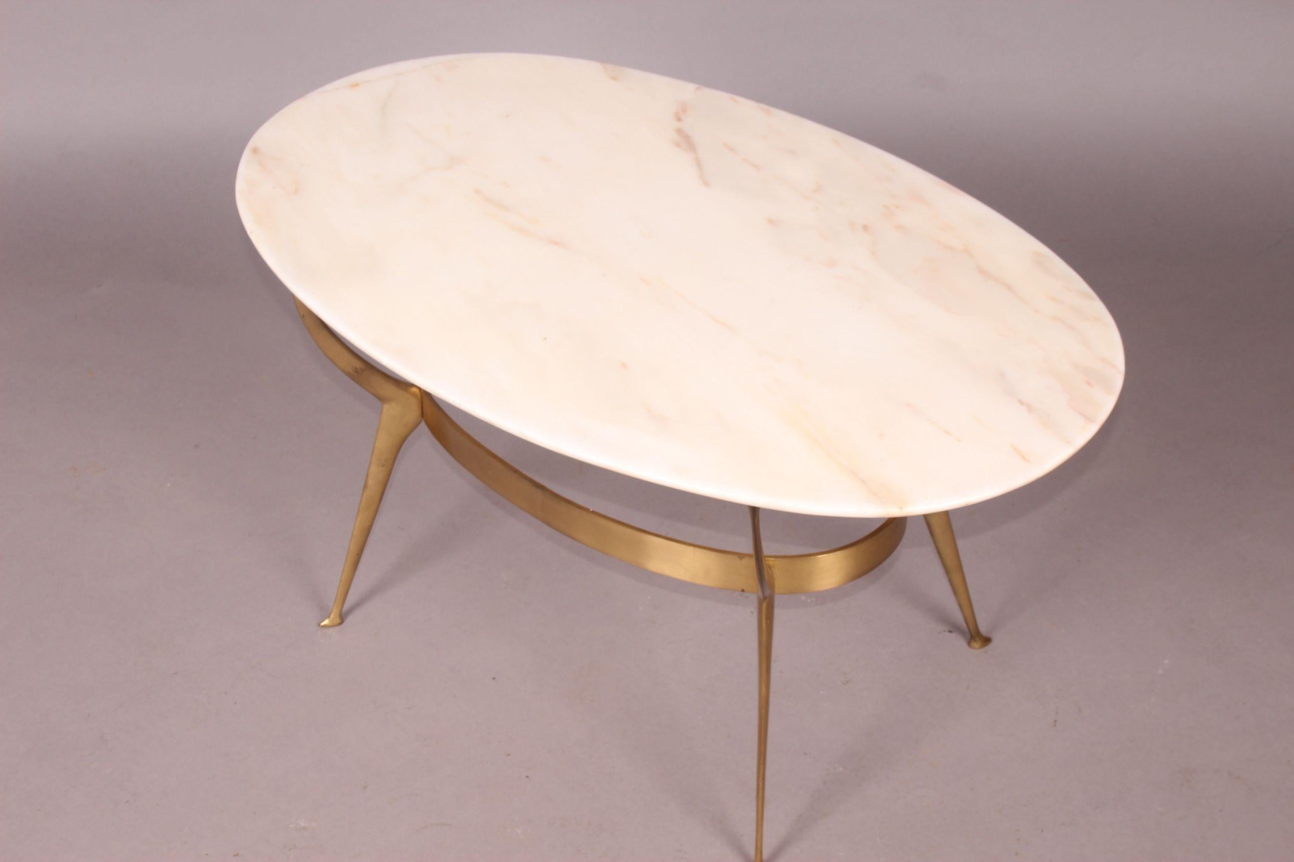 Mid-20th Century Cesare Lacca Brass and Marble Side Table For Sale