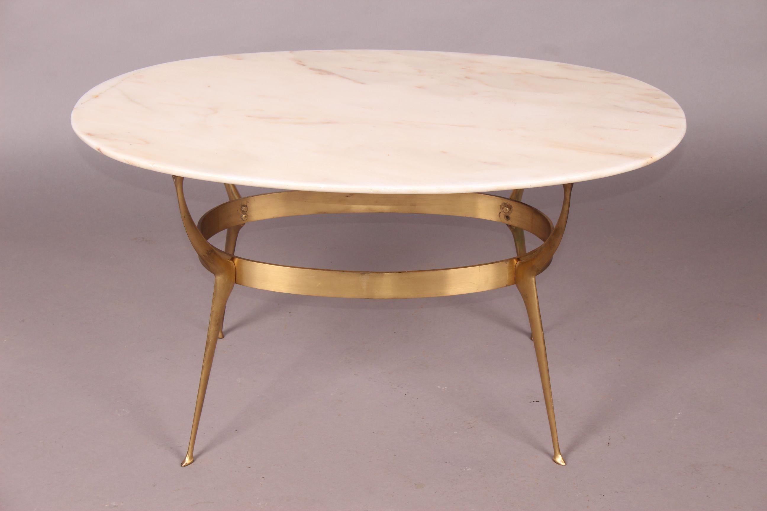 Cesare Lacca Brass and Marble Side Table For Sale 1