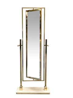 Brass and Marble Standing Floor Mirror, Italy, 1950s